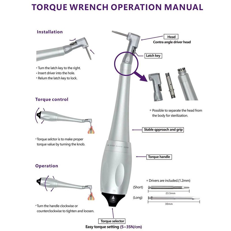 1BOX Dental Torque Driver Torque Wrench Handpiece Universal Dental 16 Drivers