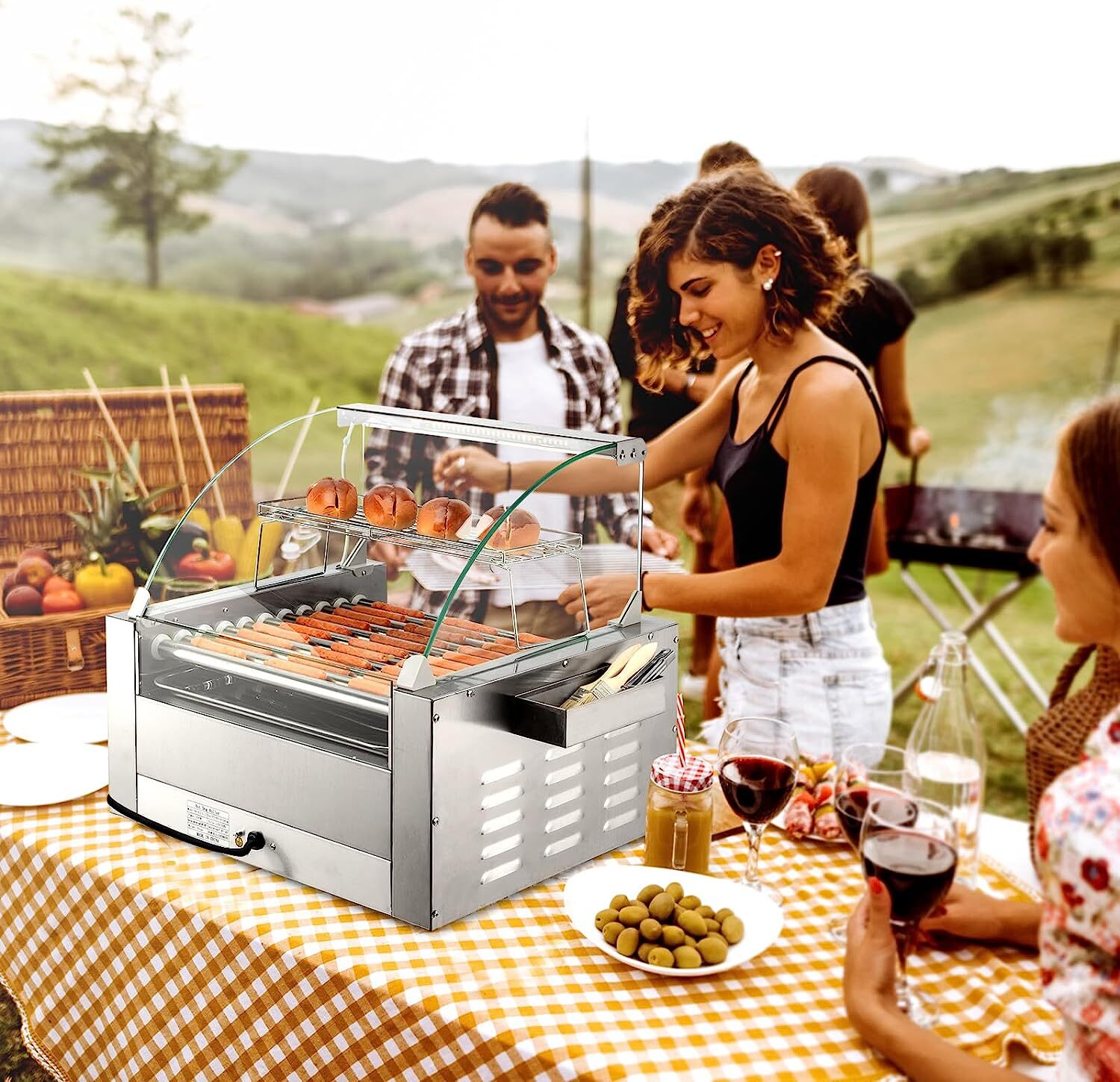 ROVSUN Electric 18/30 Hot Dog 7/11 Roller Grill Cooker Machine Cover Bun Warmer