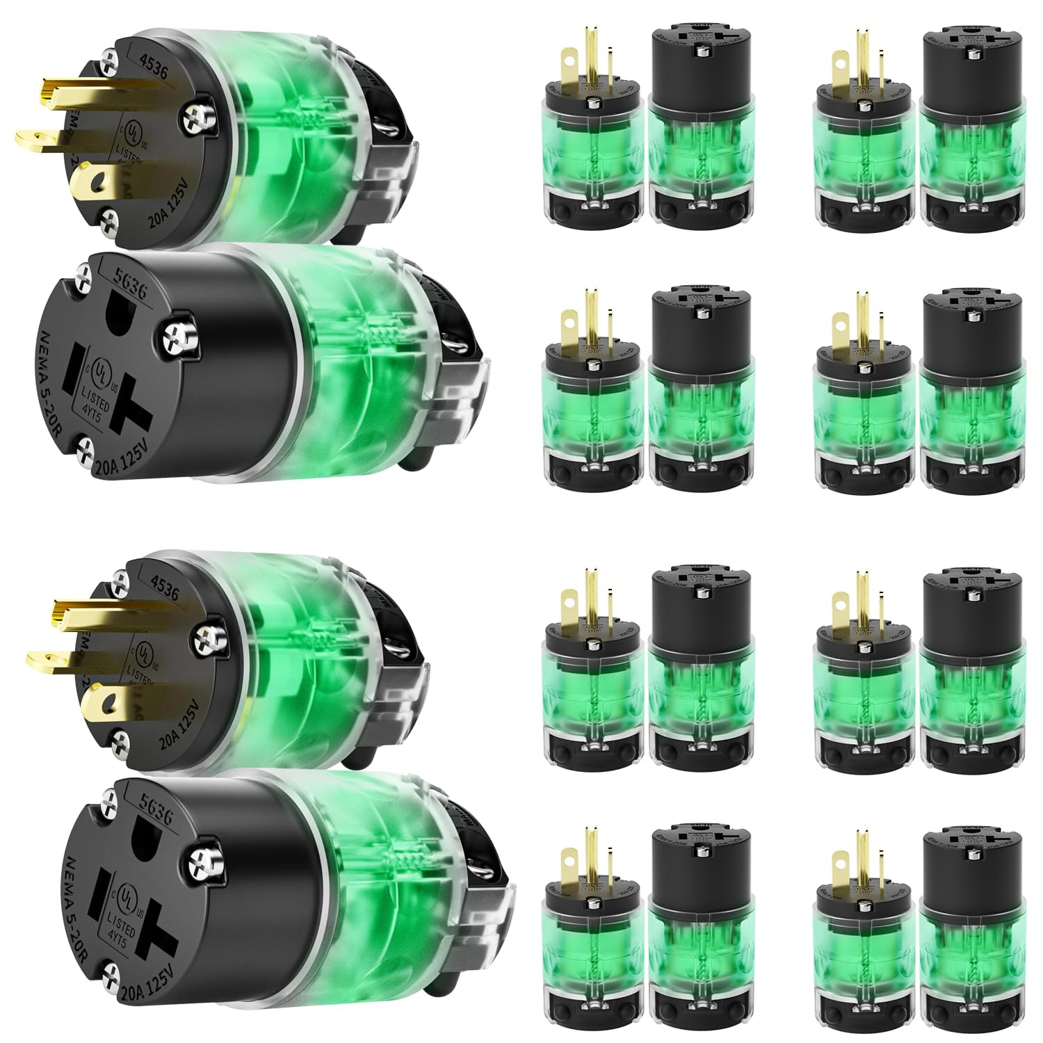10 Set Lighted Extension Cord Ends, Straight Blade 20A 125V Grounding 2P 3W Repl