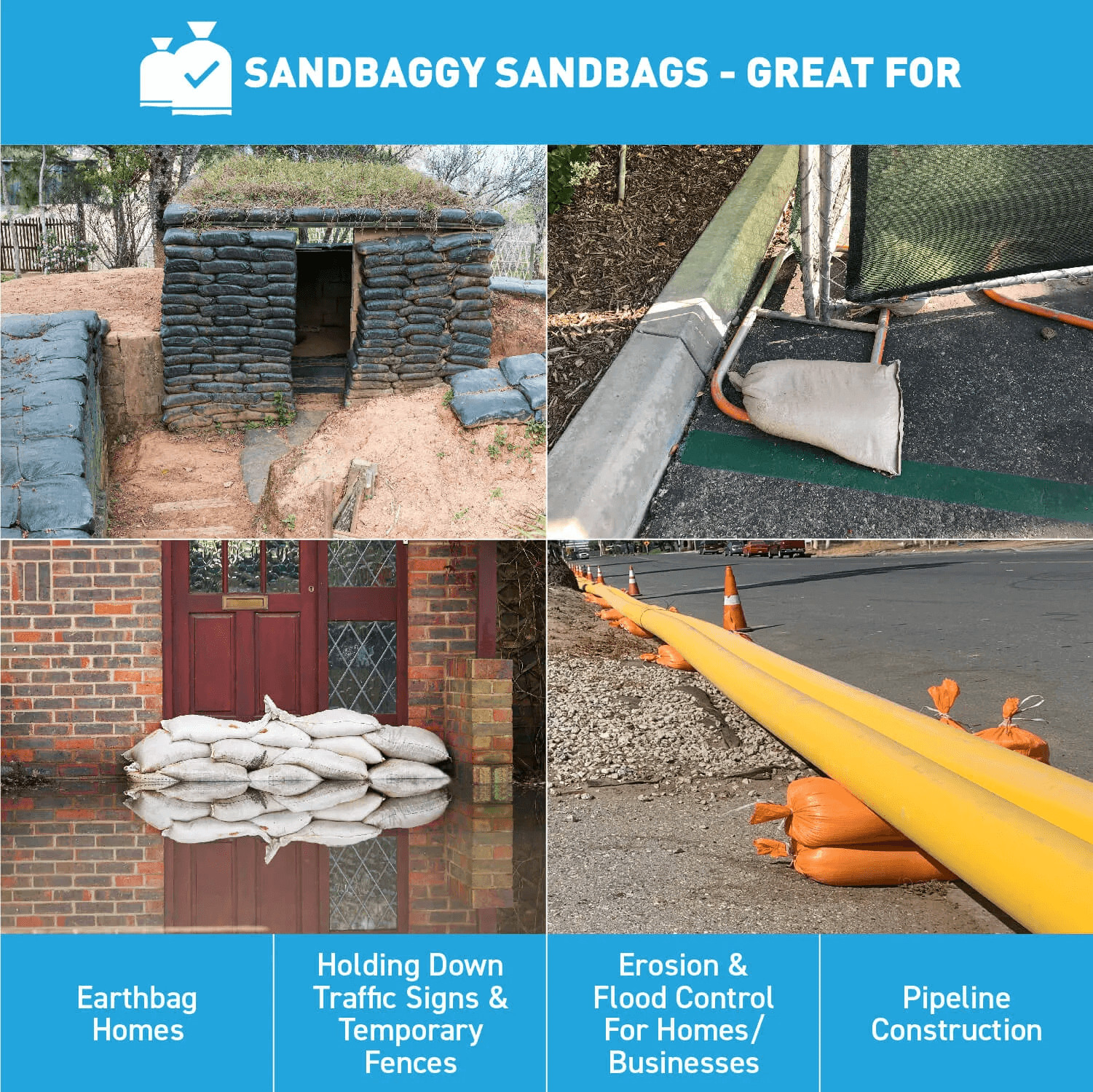 Sandbaggy Sandbags for Flooding – NO TIE STRING – 14″ x 26″, Empty
