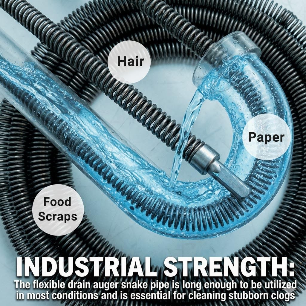 Drain Cleaning Cable, 50 Ft x 3/8″ Professional Drain Snake, 10 mm Flexible H…