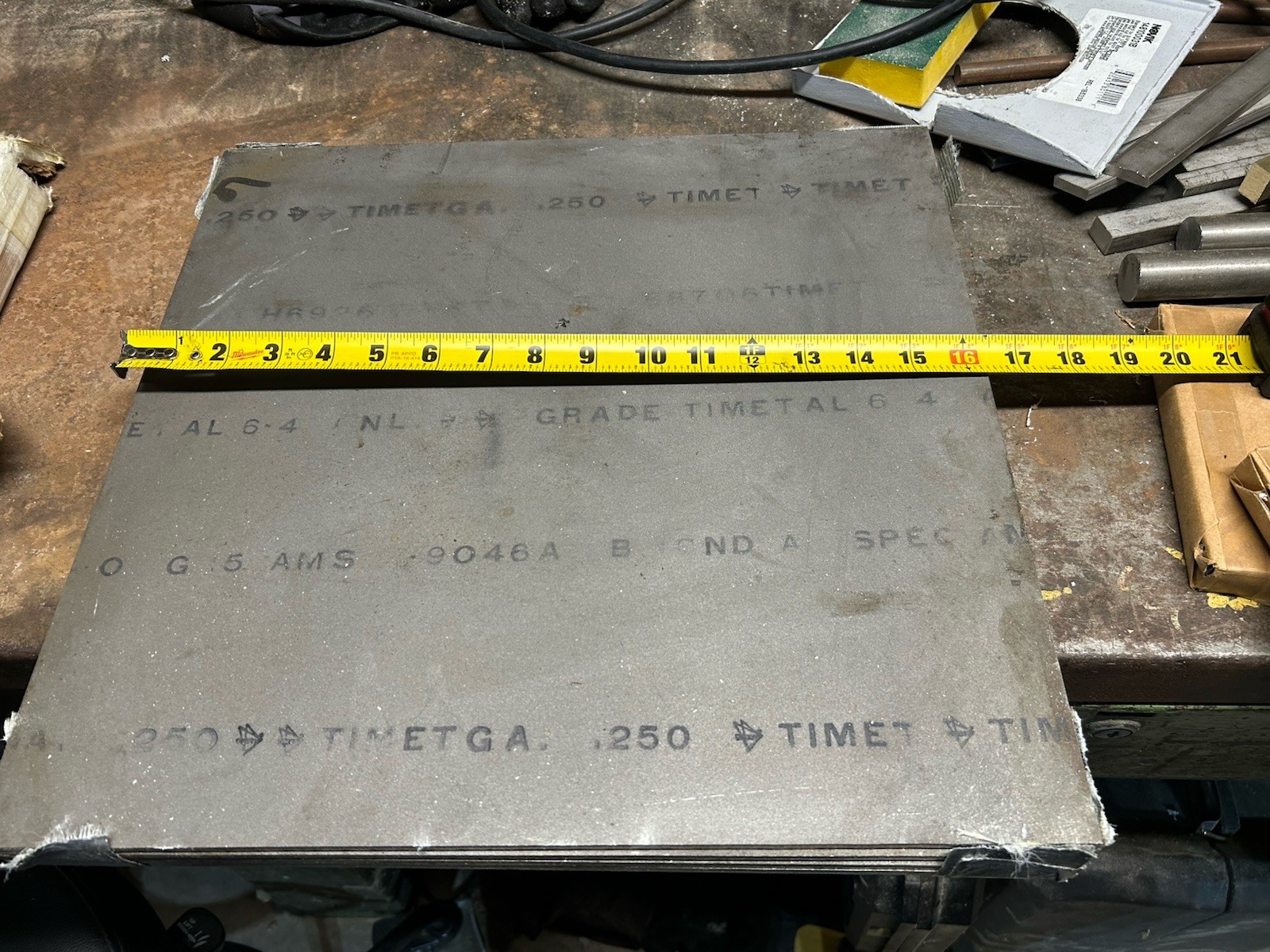 1/4″ x 15-3/4″ x 16-3/8″, Titanium sheet, plate, Grade 5
