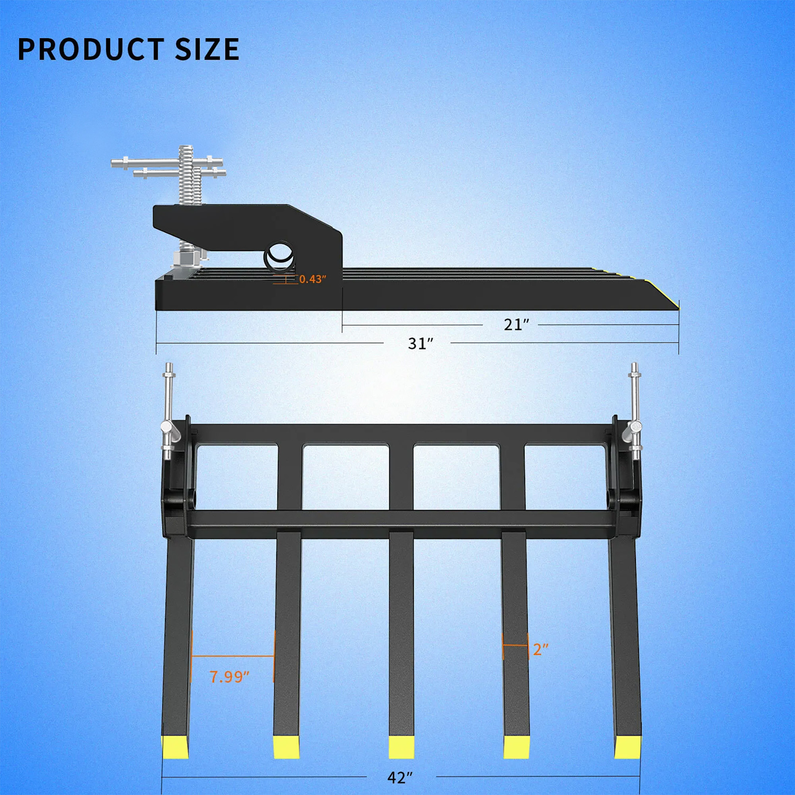 42″ Heavy Duty Debris Fork for Tractor Skid Steer Buckets Clamp on Trash Forks