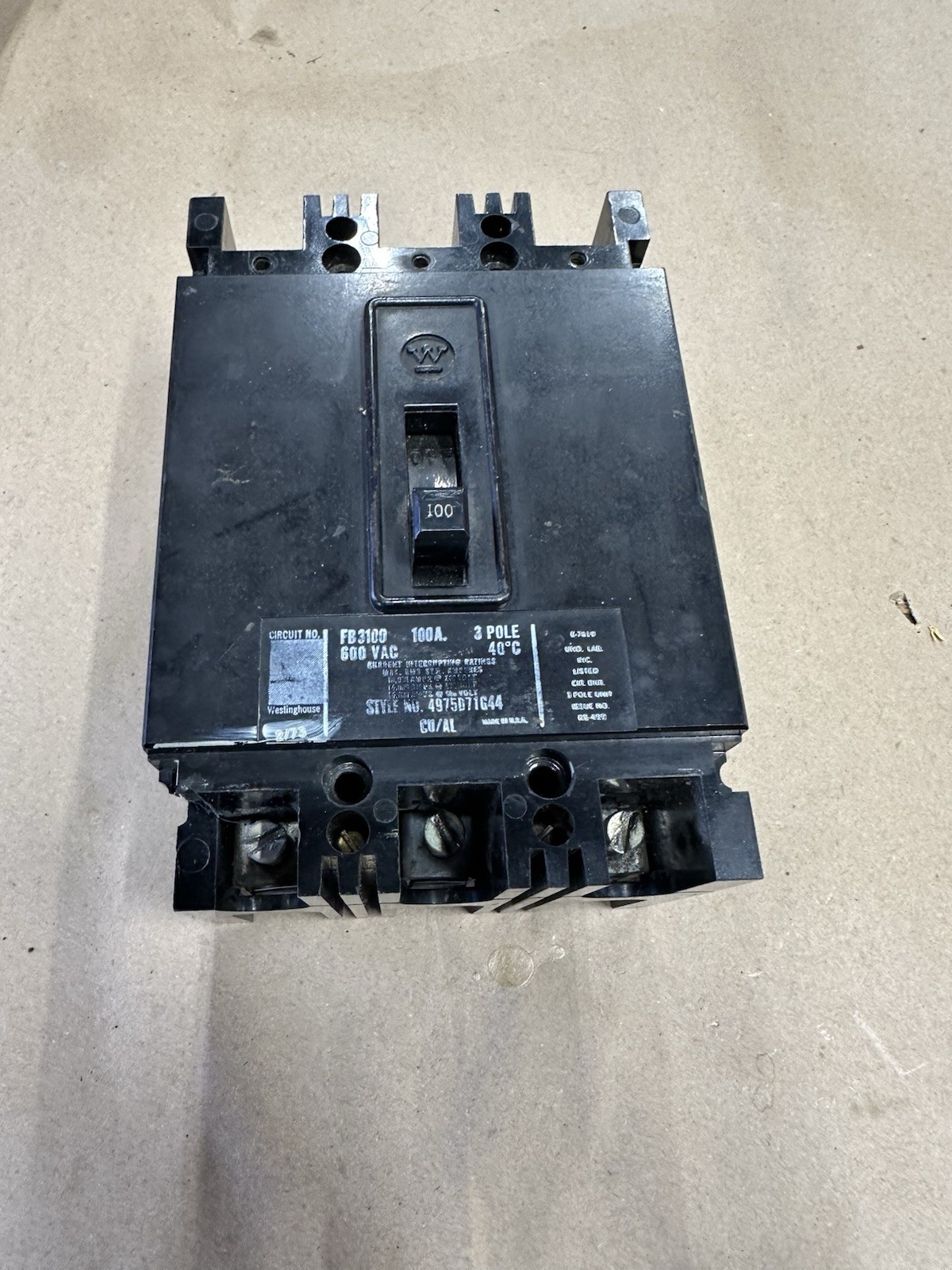 ⭐️ WESTINGHOUSE FB CIRCUIT BREAKER FB3100 100 AMP 600 VOLT 3 POLE ⭐️