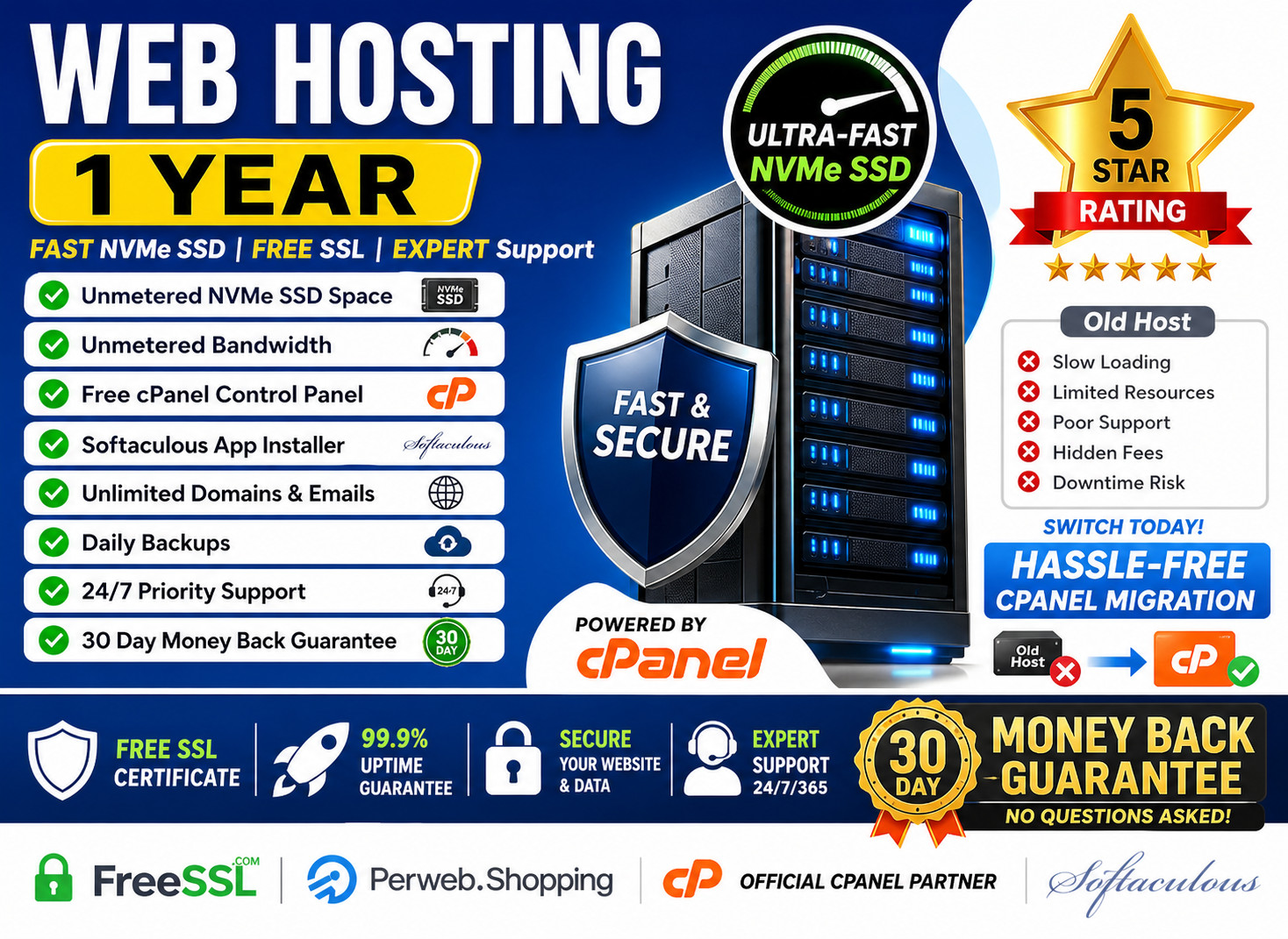 Web Hosting 1 Year – 🔥Unlimited Super SSD, SSL | Emails | cPanel | $14.99/Year!