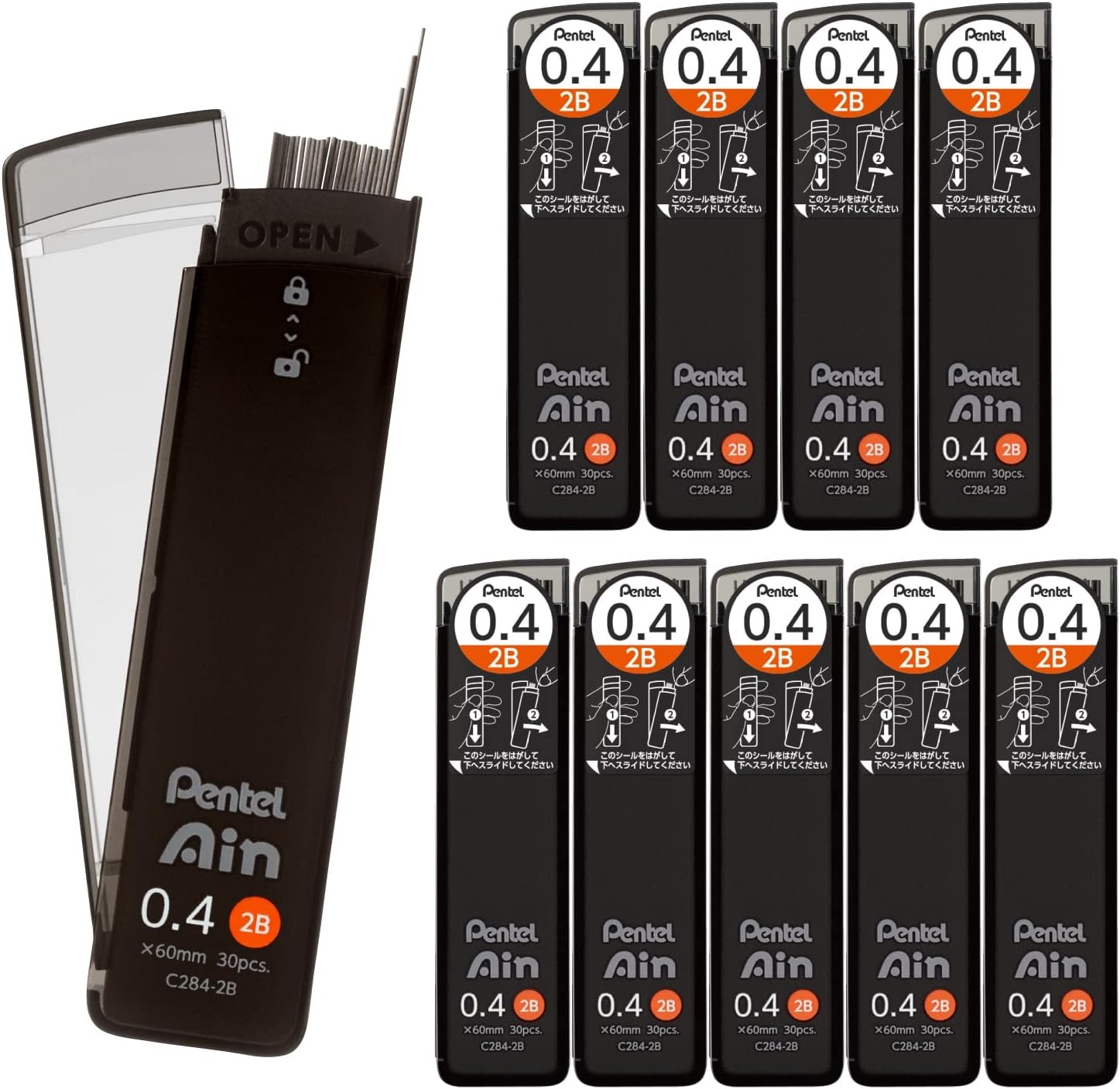 Ain C284-2B Mechanical Lead, 0.02 inches (0.4 mm), 2B, 10 Pieces