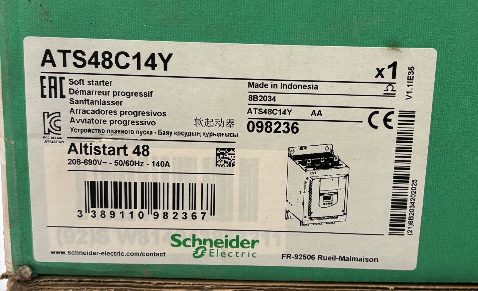 Schneider Altistart 48 Soft Starter ATS48C14Y (New, old stock) 208-690VAC, 140A