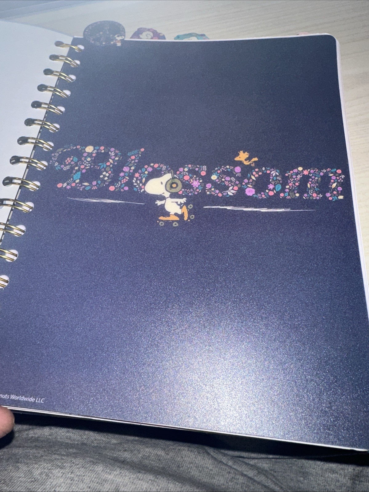 Peanuts Notebook Spiral Journal 8.25″ Snoopy Charlie Brown Purple Flowers w/Div