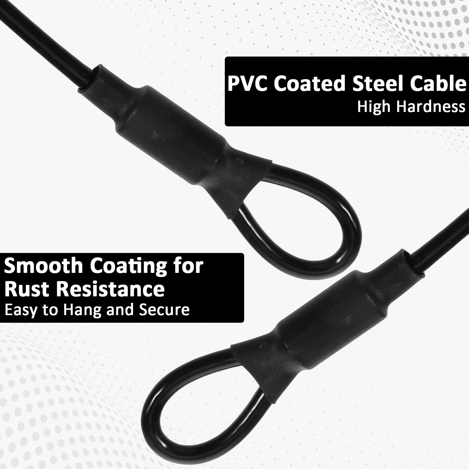 6Pack 5.9″ Stainless Steel PVC Coated Safety Wire Rope 150mm x 15mm, black