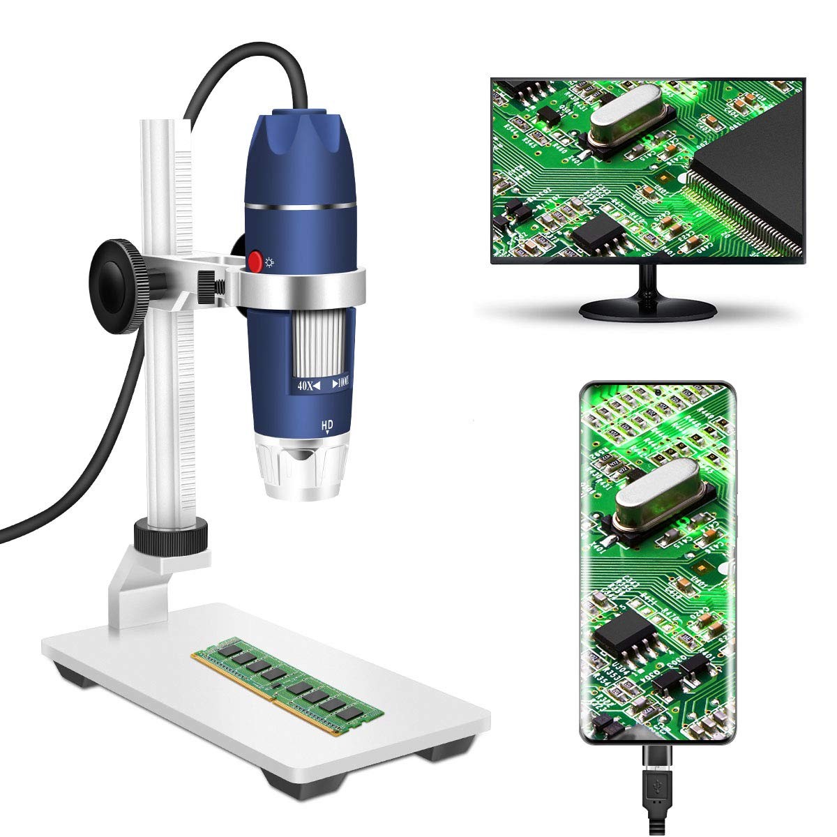 USB Digital Microscope 2MP 40X to 1000X 1920x1080P – Ideal for Coin, Skin