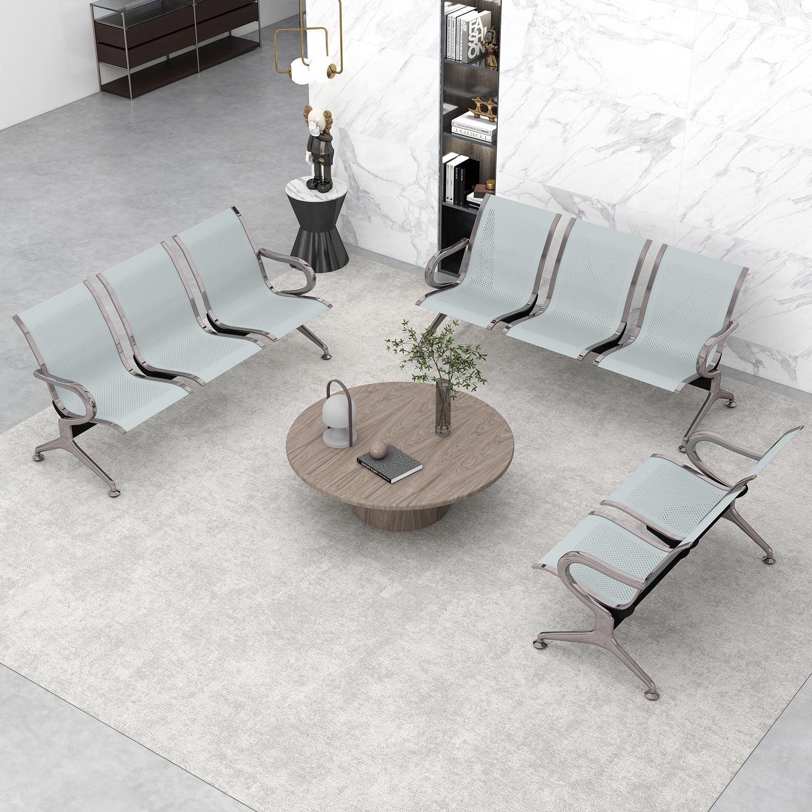 8-Seater Waiting Room Chairs Set Office Guest Reception Benches for Lobby Sliver