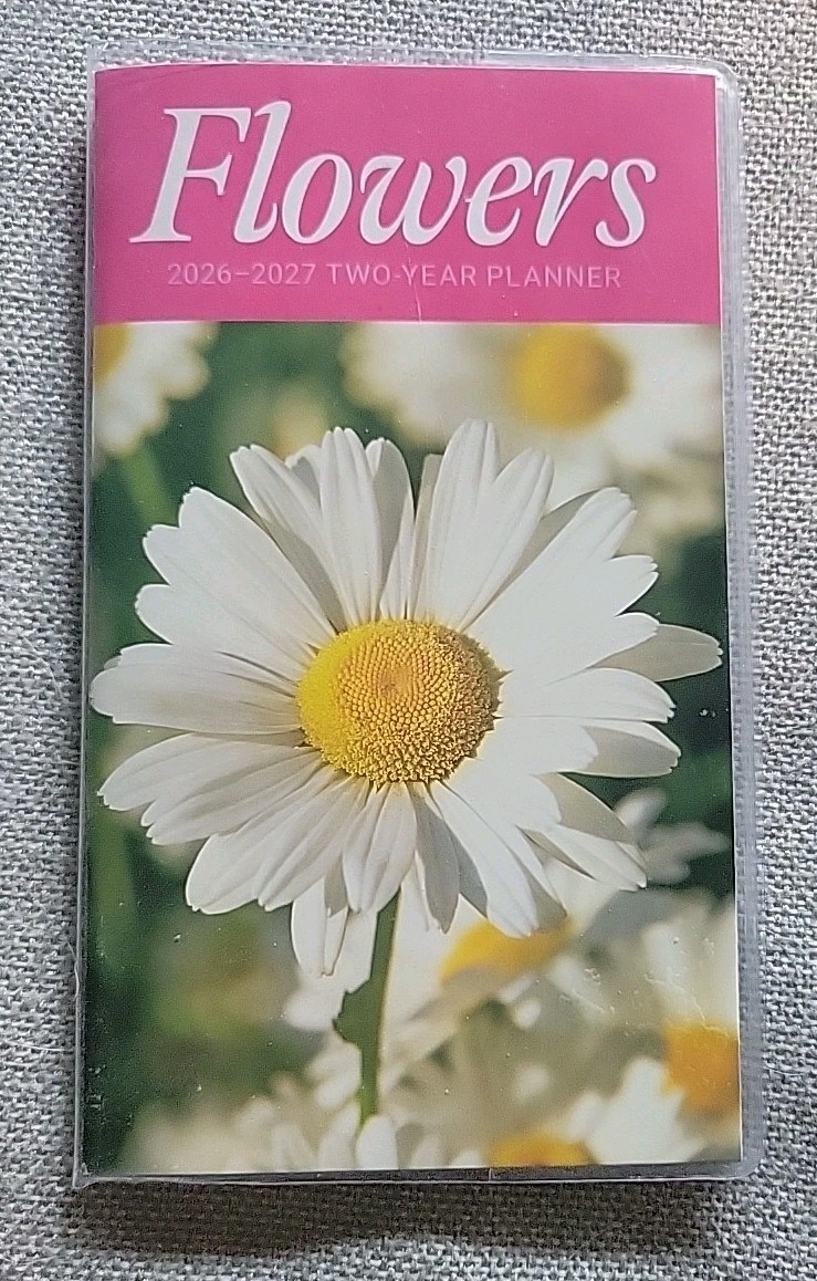 2026-2027 Two Year Pocket Planner In Plastic Cover New Flowers, Psalms Cats etc.
