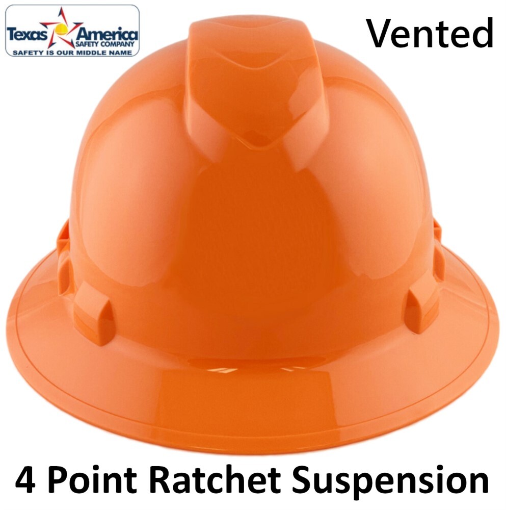 Pyramex Ridgeline Vented Full Brim Hard Hat with 4 pt suspension – HiViz Orange