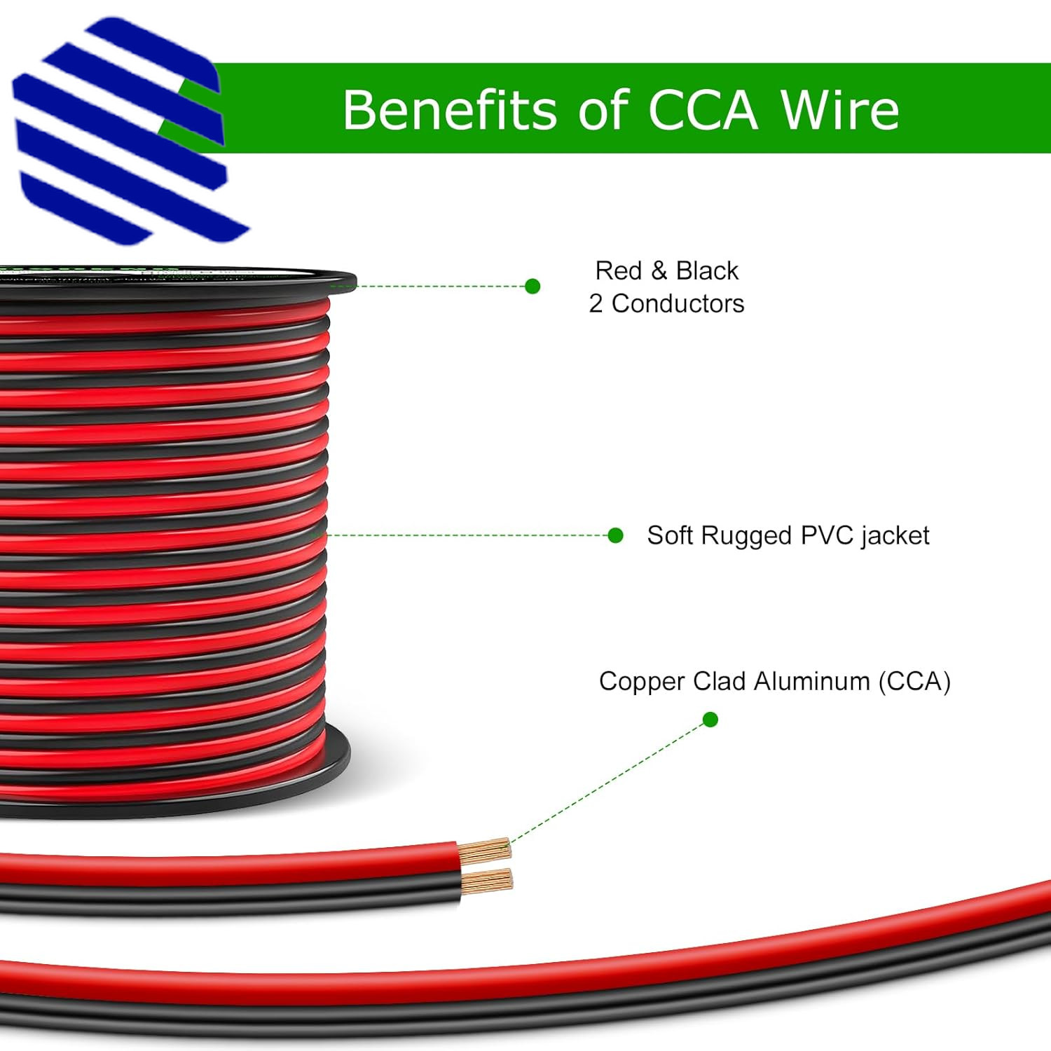 12 Gauge Wire 100FT 2 Conductors Electrical Wire Red and Black Cable Low Voltage
