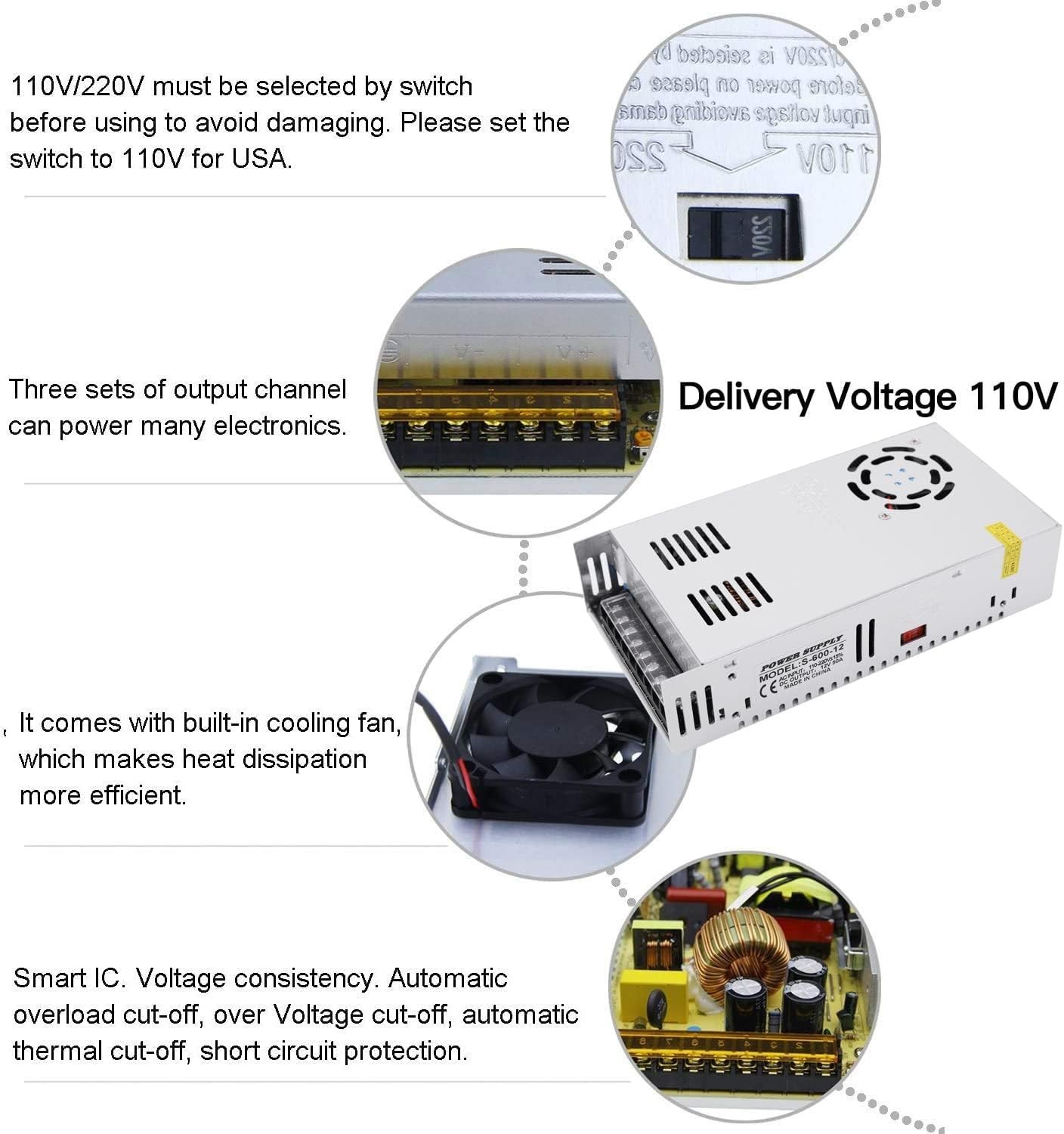 Stable 12V 50A 600W Universal Power Supply – Ideal for LED Strips & 3D Printers