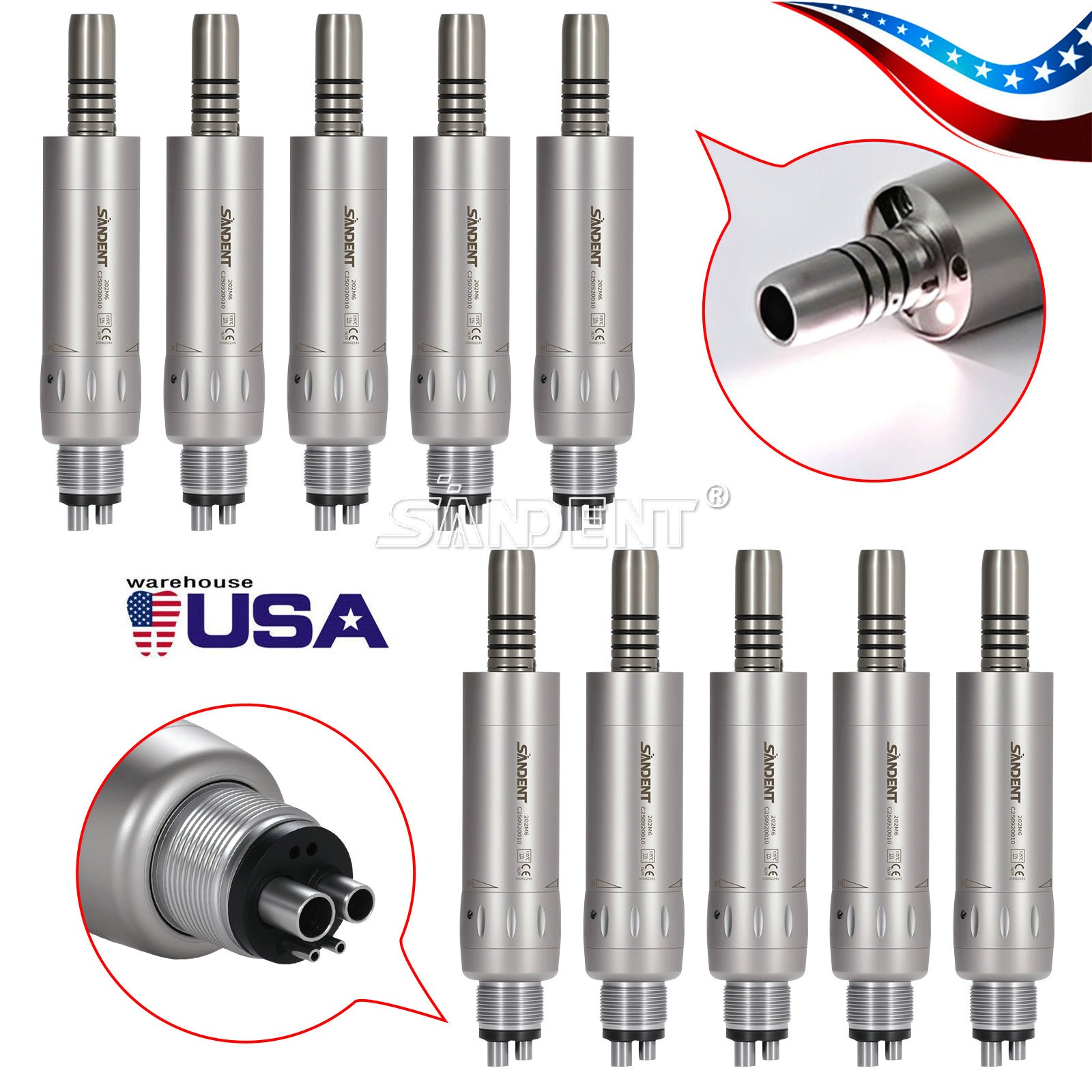 1-10 Dental Inner Water E-generator LED Low Speed Air Motor Handpiece 4 Hole po