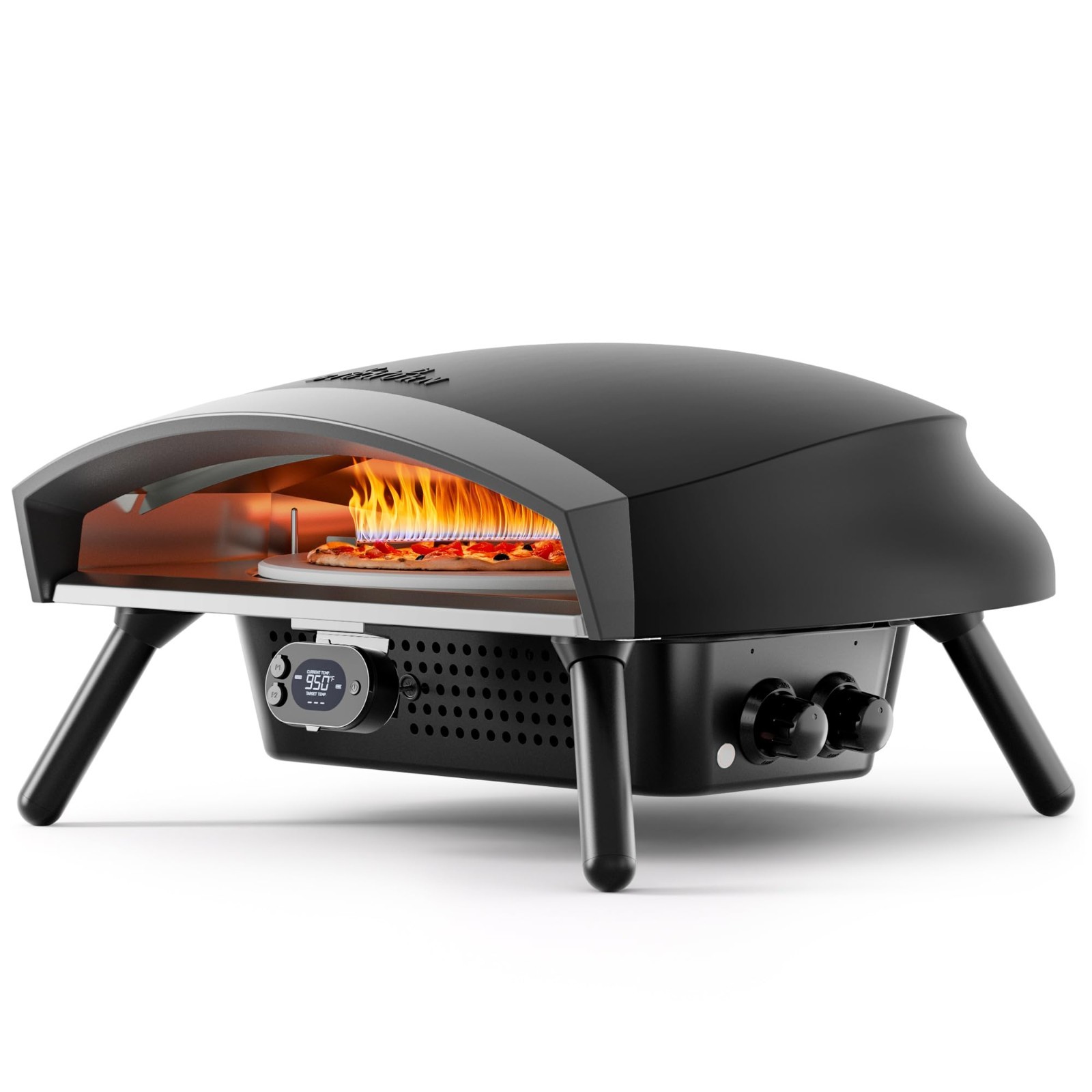 BIG HORN 16″ Propane Pizza Oven with Rotating Stone, Thermometer & Peel