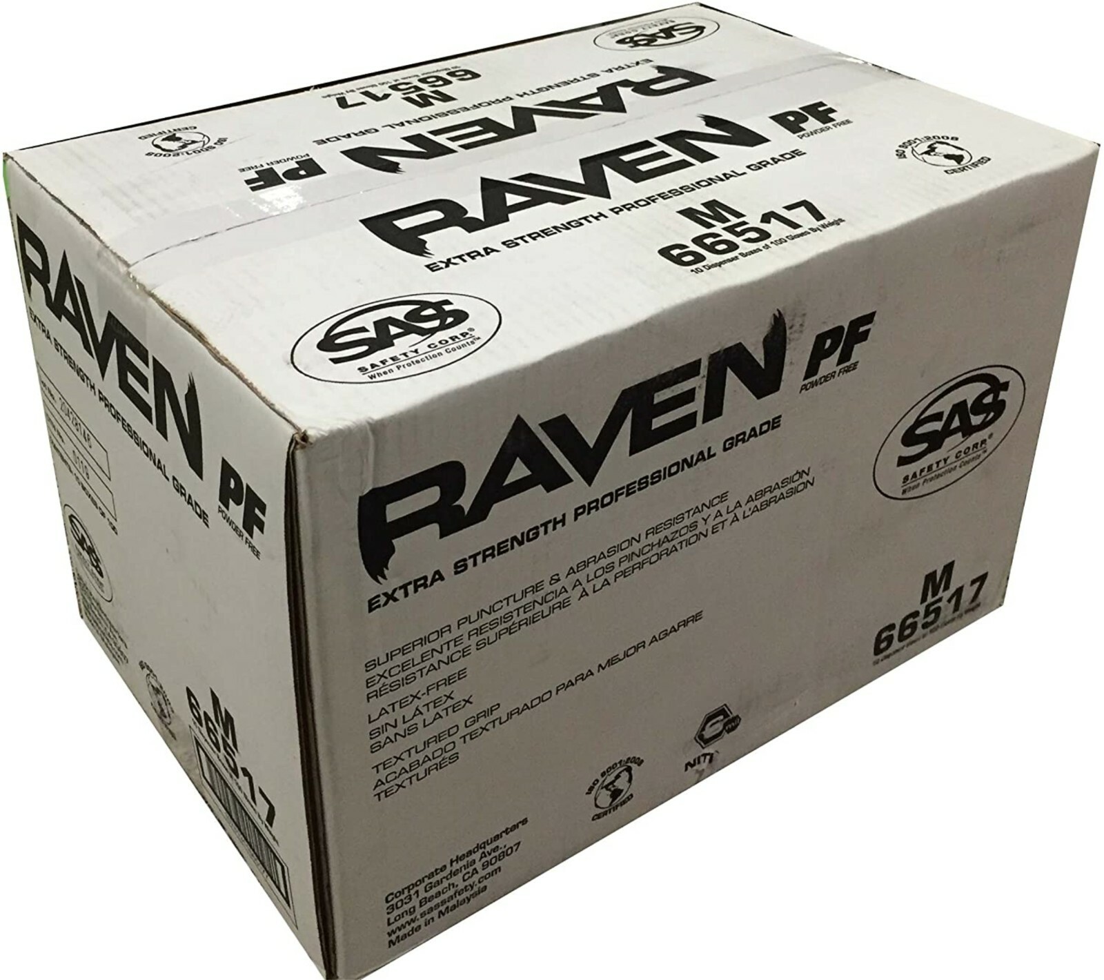 SAS Safety 66518 Raven Powder-Fre​e Black Nitrile 6 Mil Gloves, Large, 30 Pack.