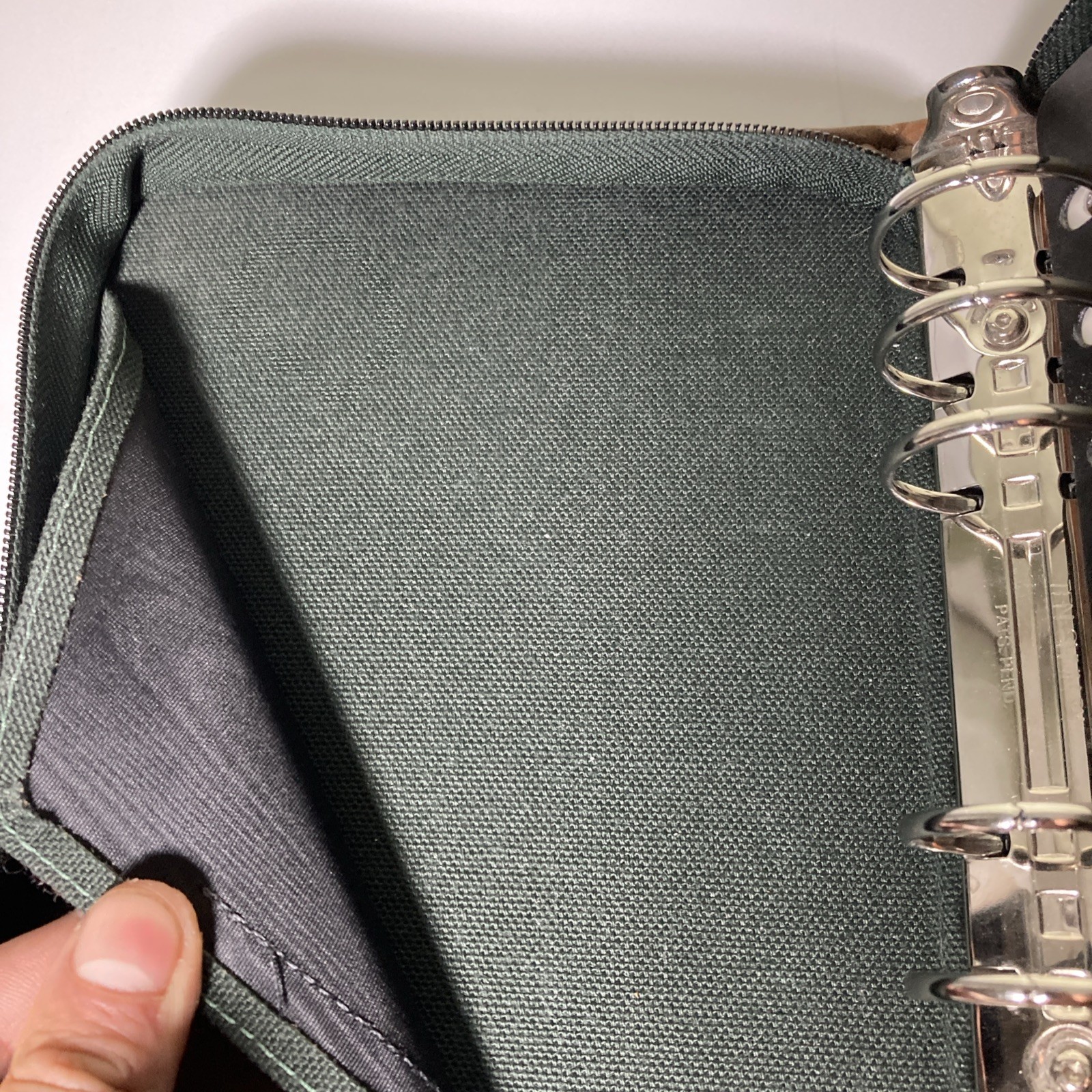 Franklin Quest Planner Green Line Black Canvas Brown Leather Trim 6 Ring Zip