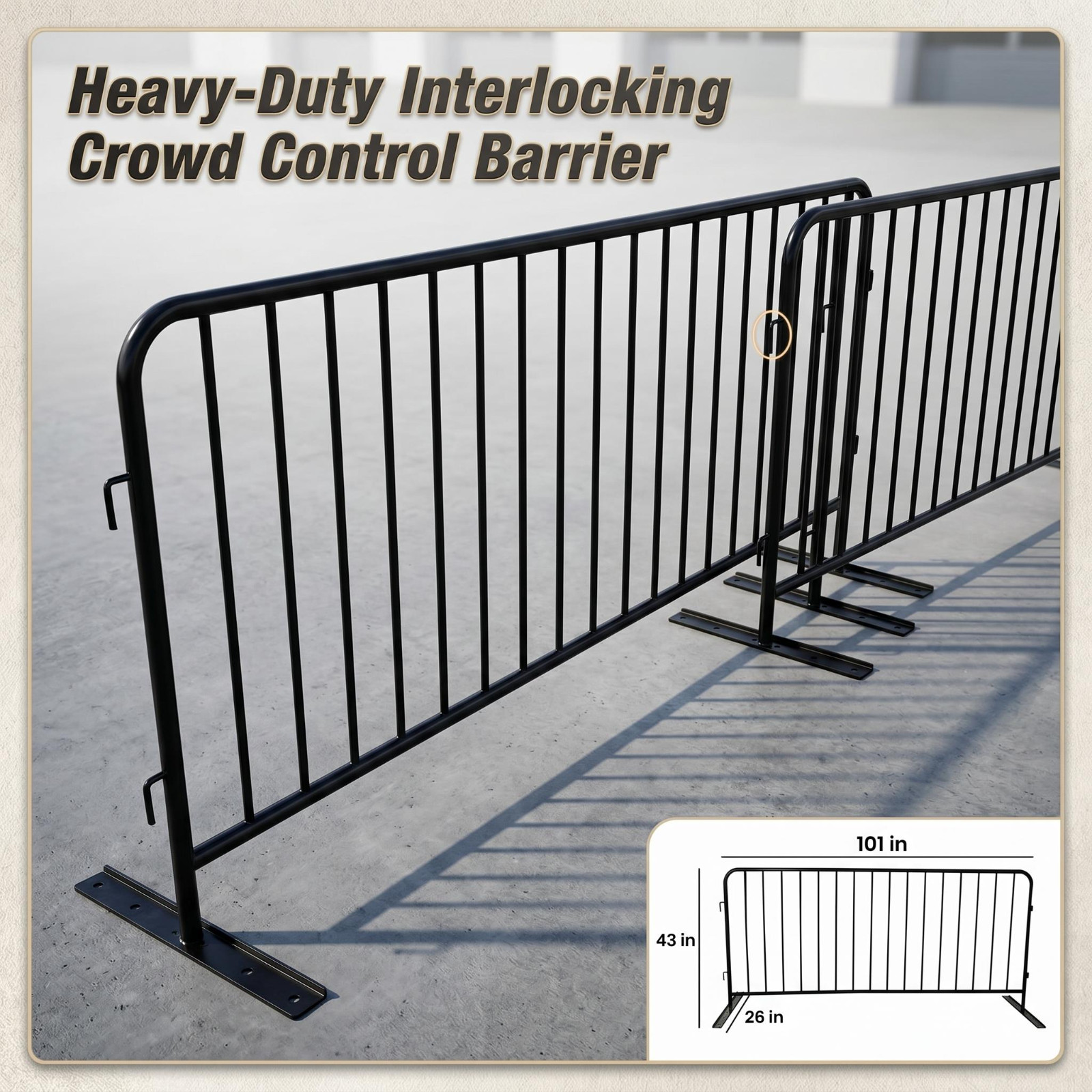 8.5ft Heavy Duty Interlocking Steel Safety Barriers Barricade Fence Guard 2-Pack