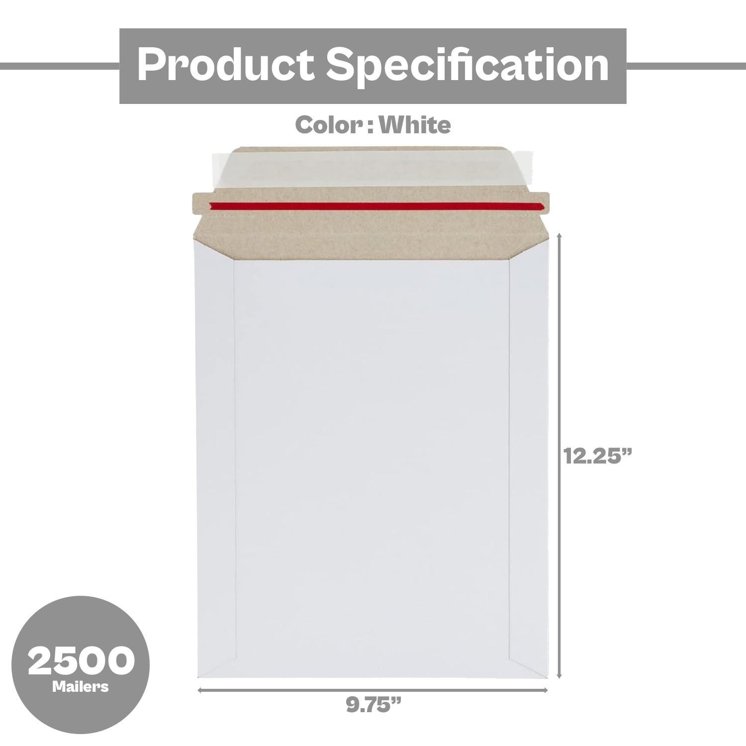 9.75×12.25 White Rigid Photo Document Mailers Cardboard Envelopes 28 pt. 2500