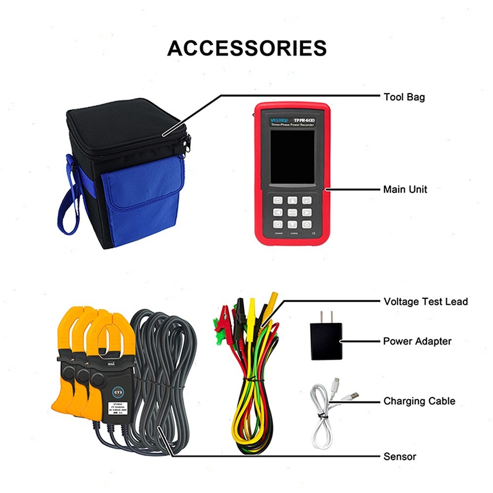 3-Phase Power Recorder with Voltage Range 0.01V~ 600V Current Range 1mA~ 400A