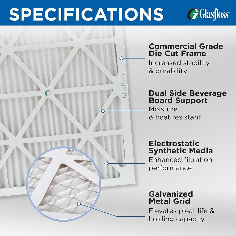 16x25x2 MERV 11 Pleated Air Filters by Glasfloss. 4 Pack. Made in USA