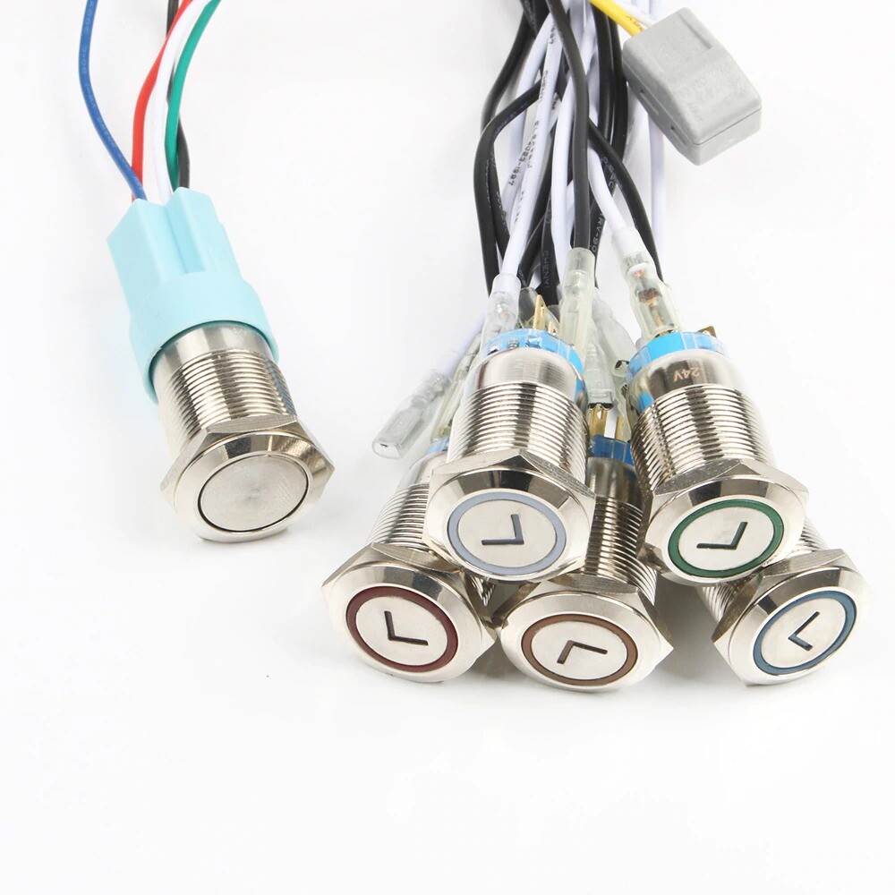 19mm Arrow L Type Momentary Push Button LED Latching Car Waterproof Illuminated
