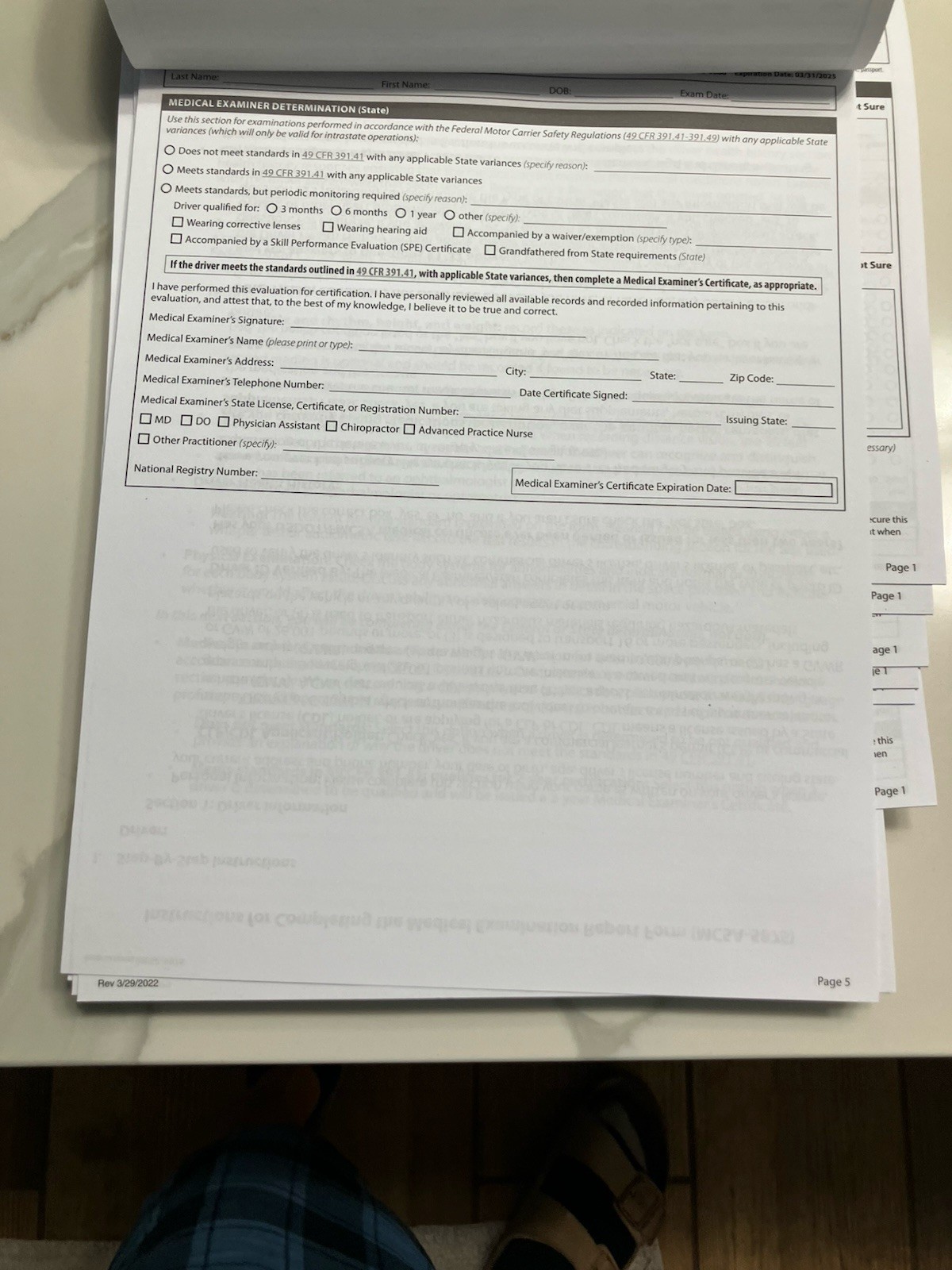 Medical Examination Forms MCSA-5875 and MCSA-5876 (20) Pack Of Each