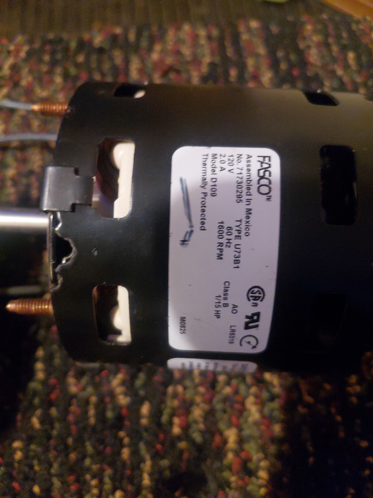 Fasco D109 Hvac Motor, 1/15 Hp, 1600 Rpm, 120V, 3.3