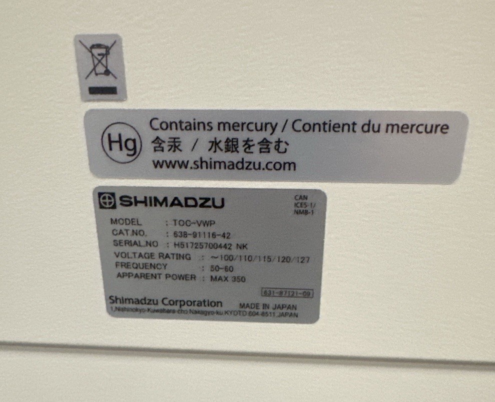 Shimadzu TOC-V WP Total Organic Carbon Analyzer Wet Oxidation Lab Unit Powers ON