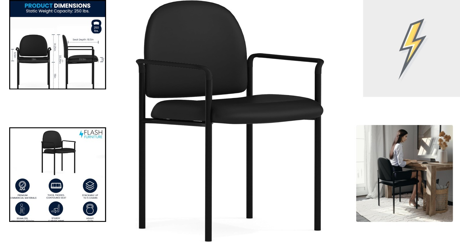 Elegant Black Vinyl Side Reception Chair with Comfort – Stackable & Lightweight