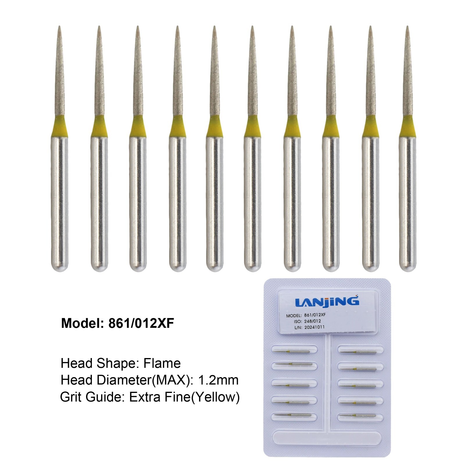 Dental Diamond Burs Flame Bur 863/010F 863/012F 863/016C 861 862 Fine High Speed