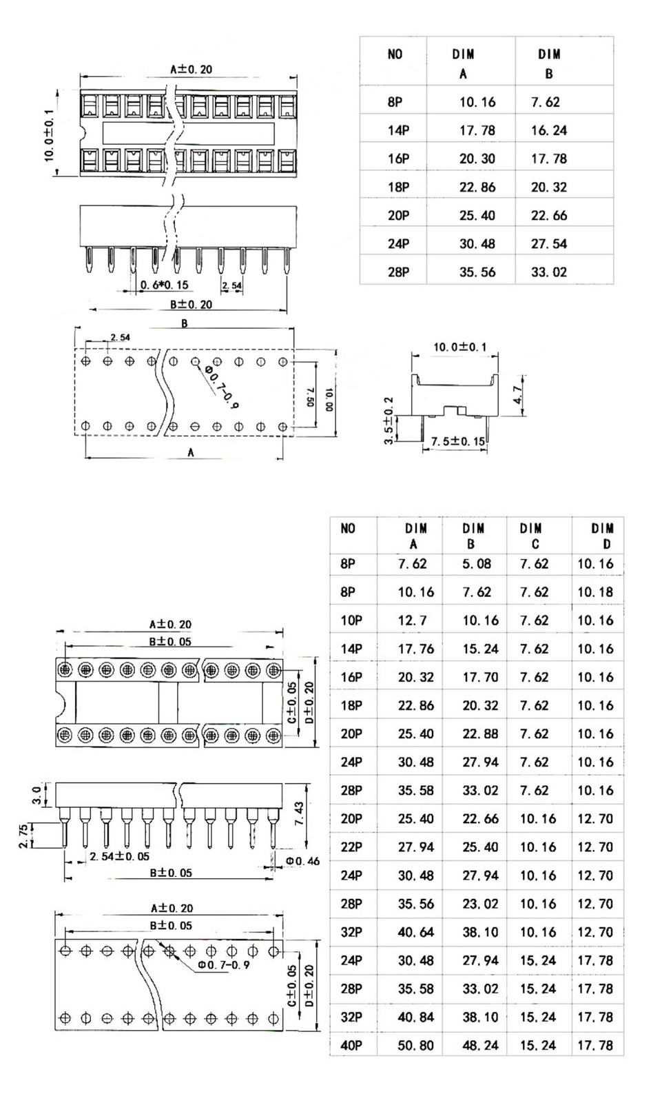 DIP/DIL IC Sockets Chip Socket Round/Flat Pin DIL 6-8-14-16-18-20-24-28-32-40Pin