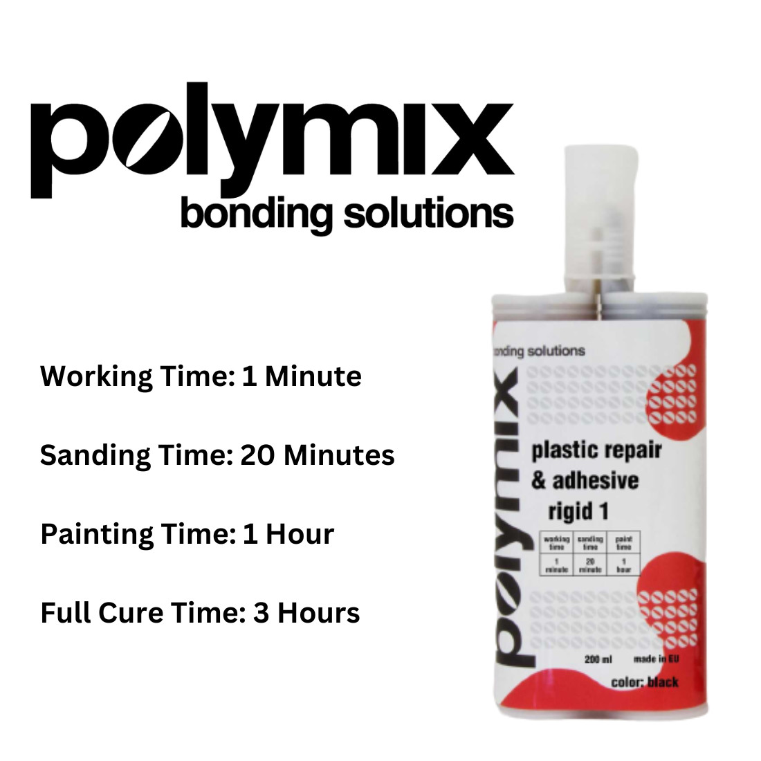 Polymix Black Automotive Rigid Plastic Repair & Adhesive Cartridge 200ml Clear