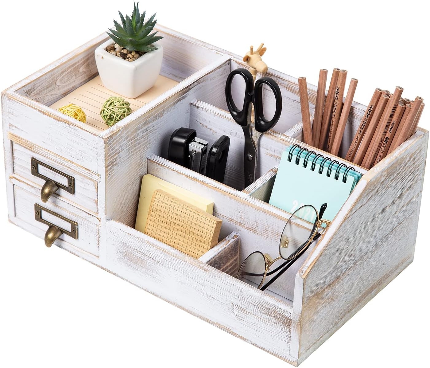 Distressed Rustic Wooden Office Desktop Organizer Shelf Tabletop Home Organizer