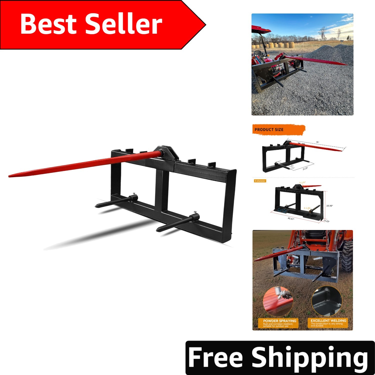 2000lbs Capacity Hay Bale Spear for Bobcat Tractors – Quick Attach & Durable