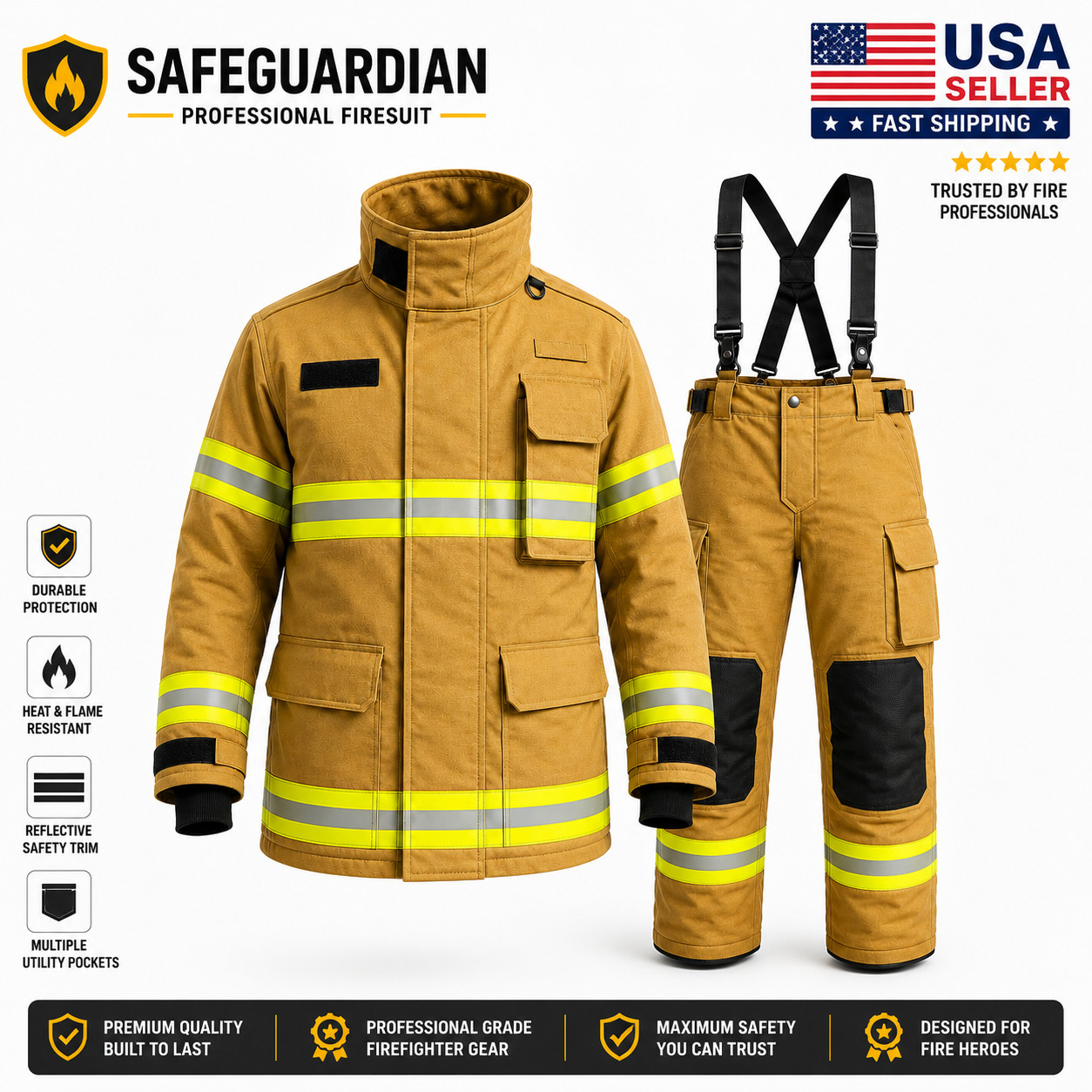 DYOB Firefighter Suit Fire Suit Turnout Gear Jacket/Pants w/ Overall straps NFPA
