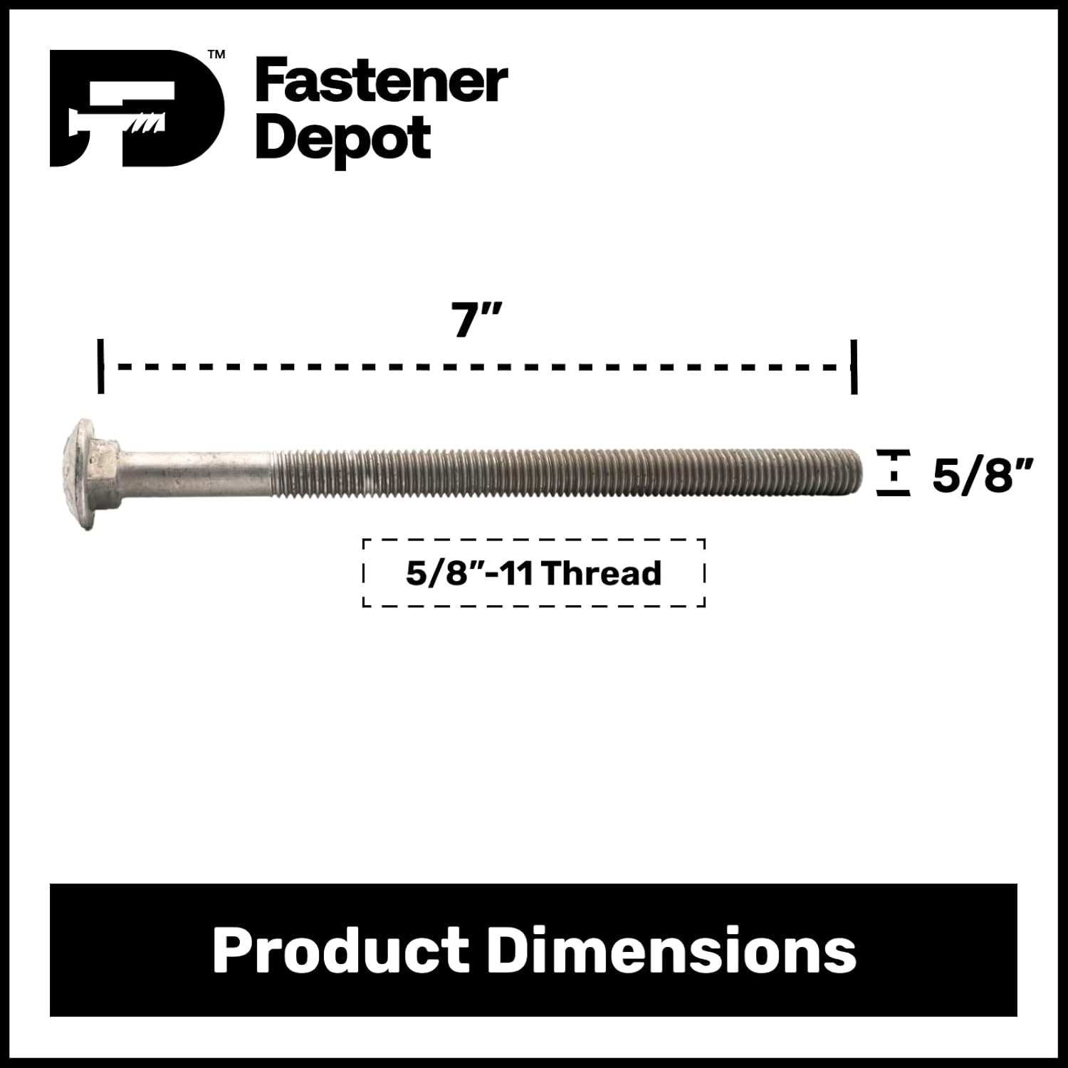 5/8”-11 x 7” Hot Dipped Galvanized Carriage Bolt Kit w/ Nuts & Flat Washers—25x