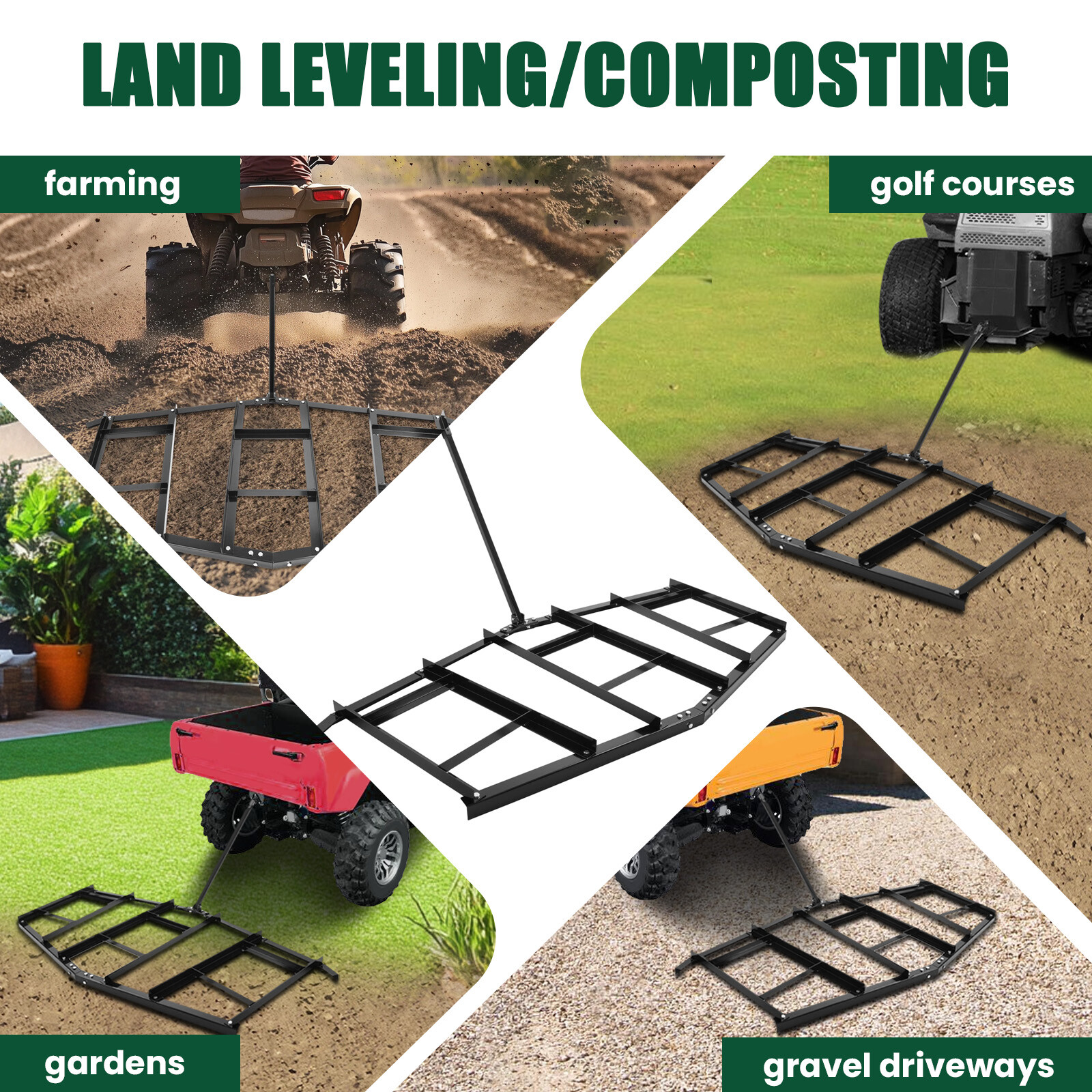 84″ Driveway Drag Tow Behind Drag Harrow Gravel Grader For ATV UTV Tractor