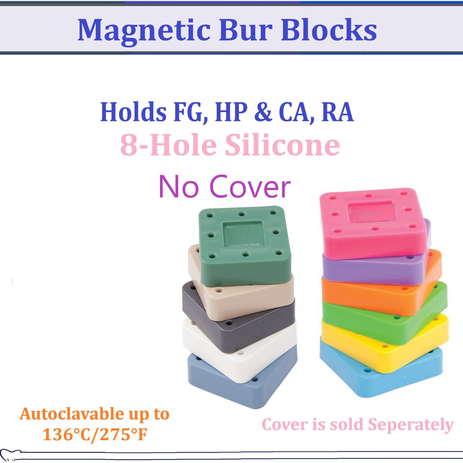 Silicone Magnetic Dental Lab Bur Block Holder Station, 8 Holes Autovalve to 275F
