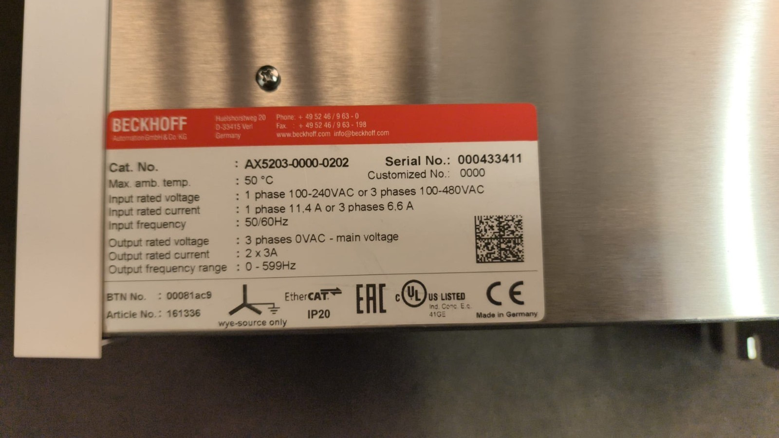 Beckhoff AX5206-0000-0202 and AX5805 NEW / was installed but never used