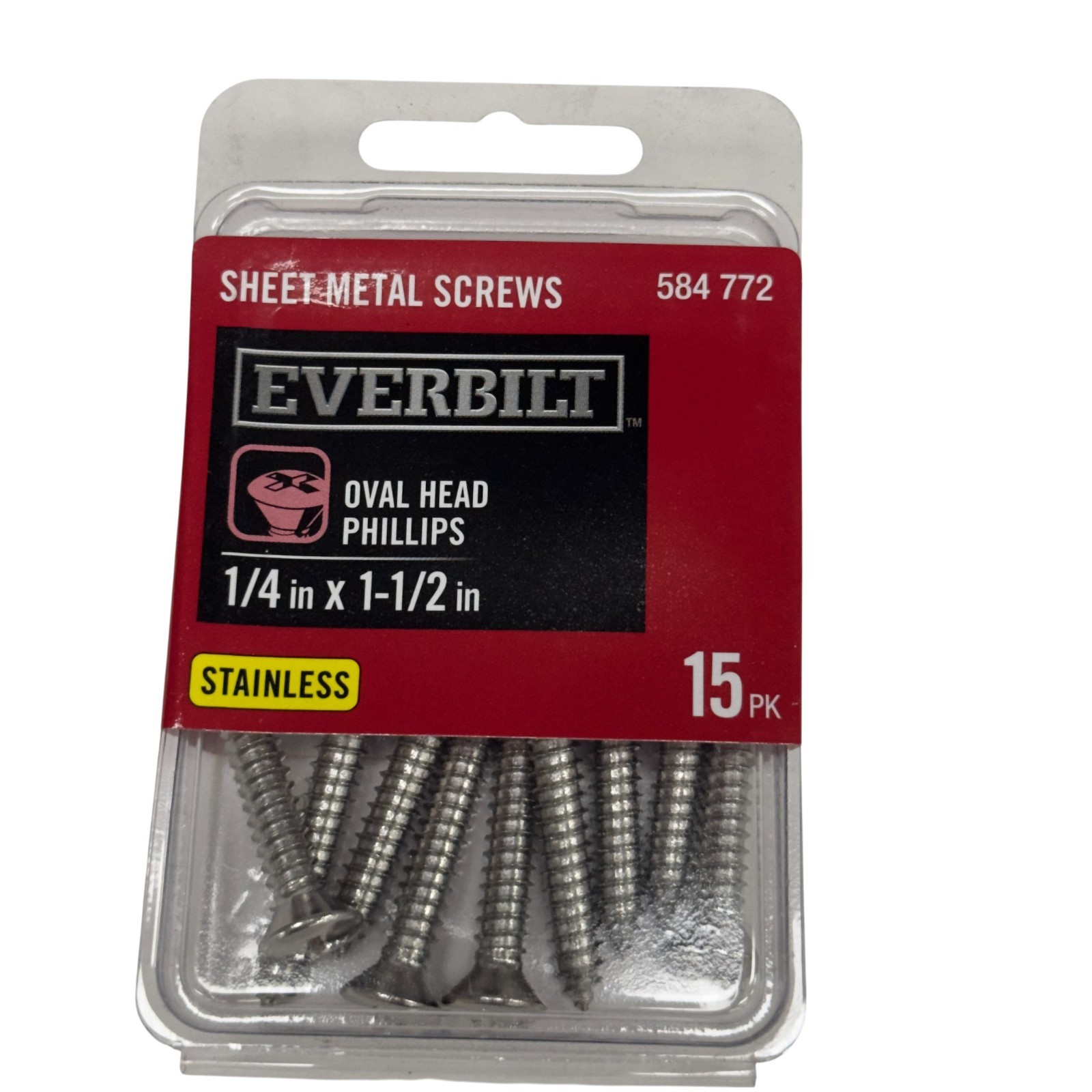 Sheet Metal Screws 1/4 in x 1-1/2 in Stainless Oval Head Phillips Drive 15 Pack