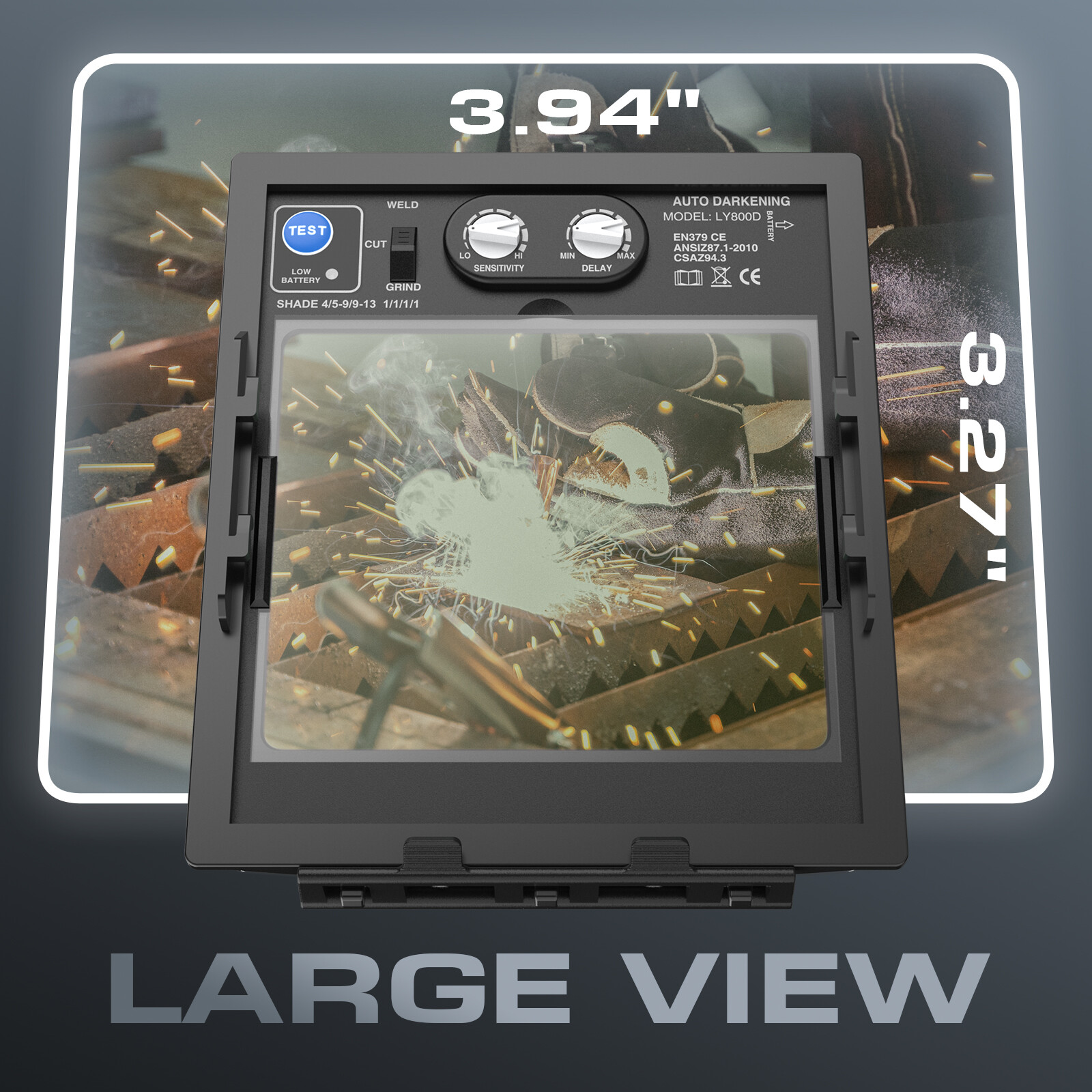 Large View True Color Solar Power Auto Darken Welding Helmet/Hood 4 Arc Sensors