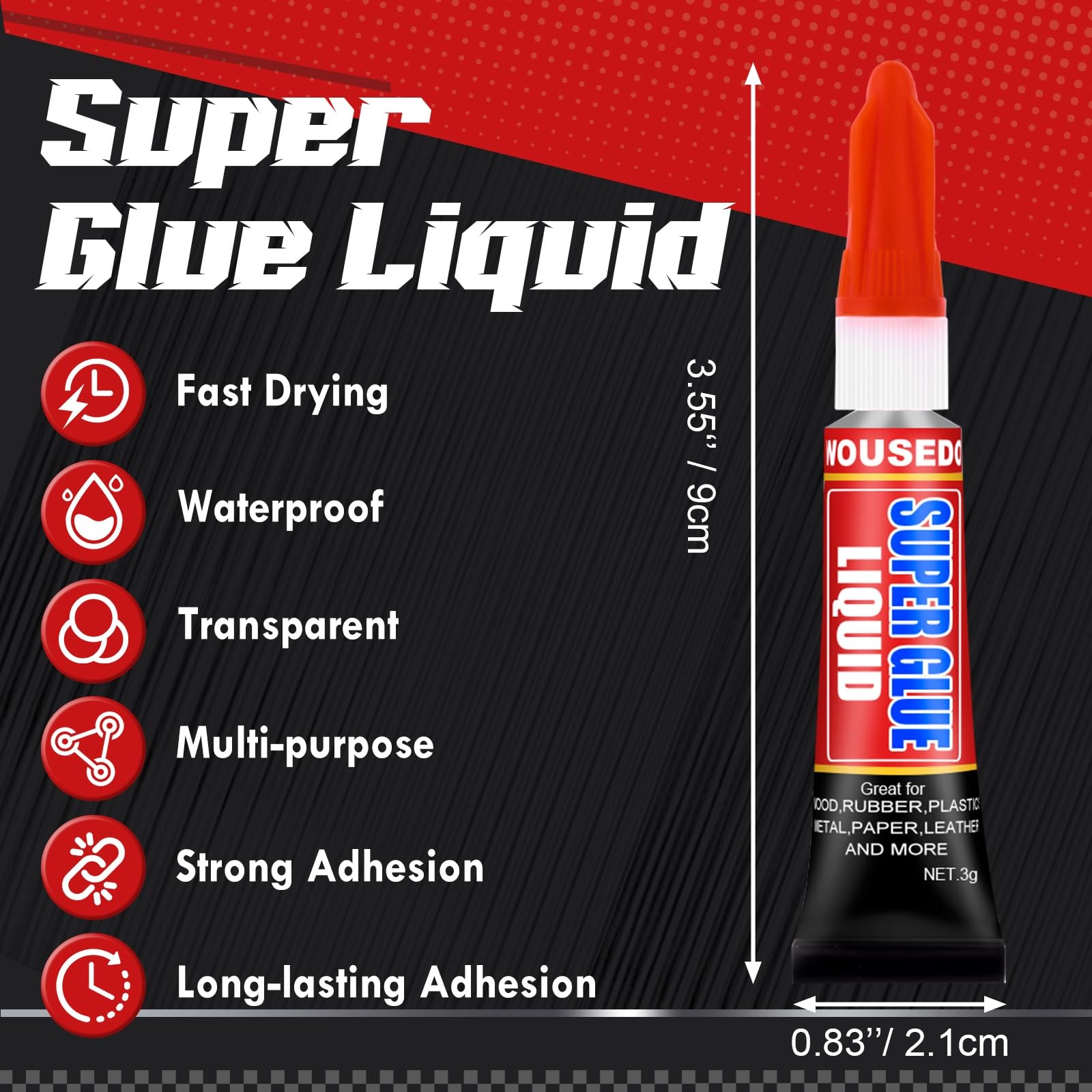 12 X 3g Super Glue Liquid, Fast Drying All-Purpose Pack of 12, Clear