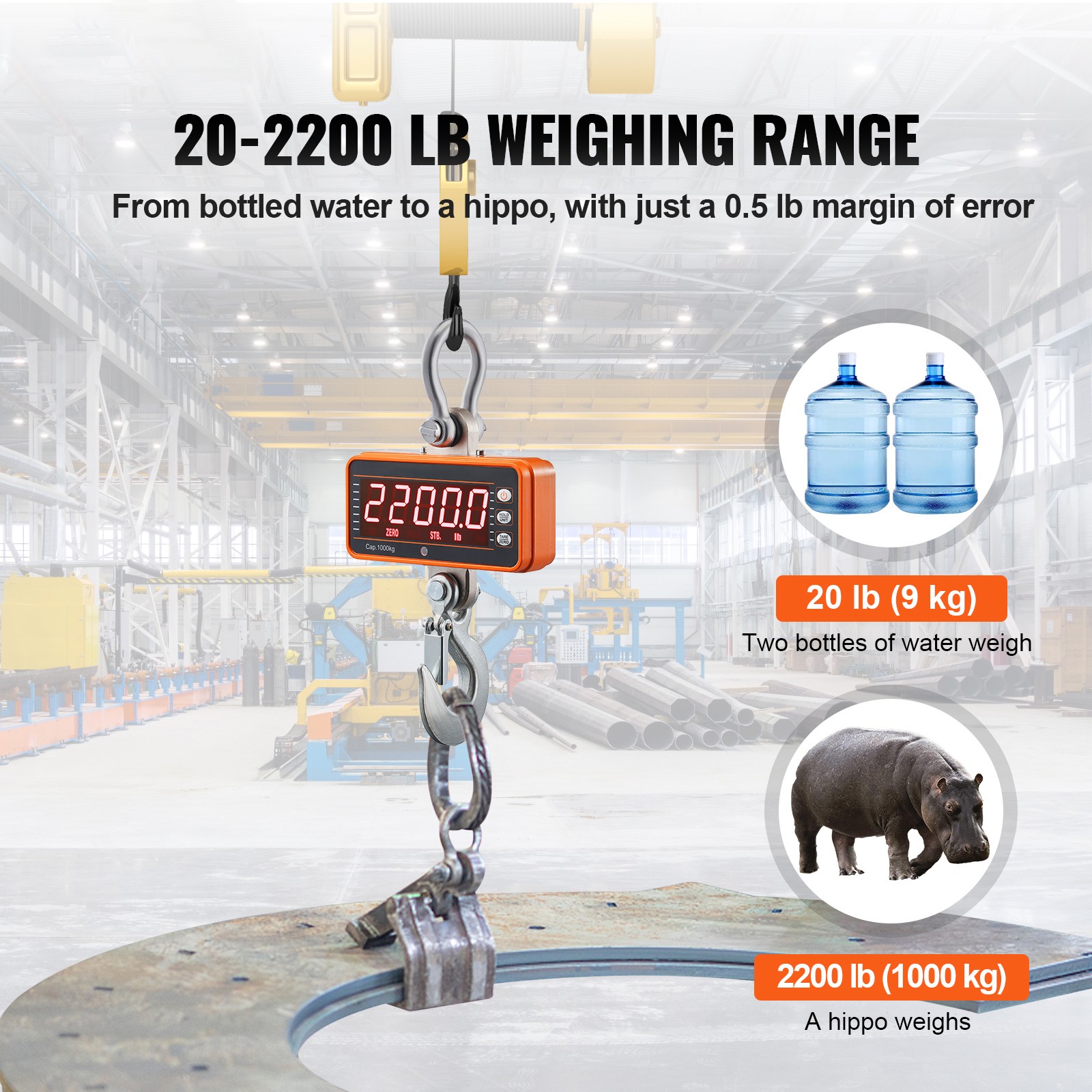 VEVOR Digital Crane Scale Industrial Hanging Scale 2200 lbs/1000 kg Heavy Duty