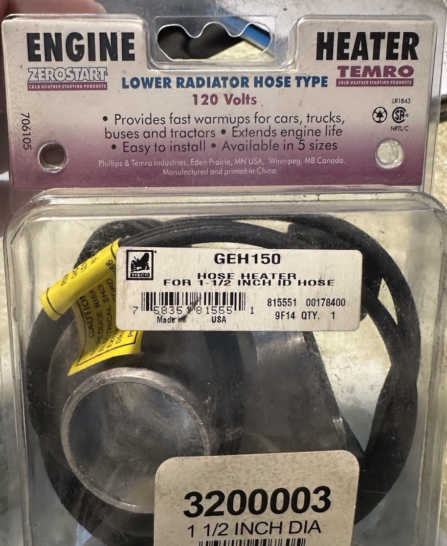Tisco ZeroStart TEMRO HOSE HEATER 3200003 1 1/2 Inch Dia GEH-150 00178400 New