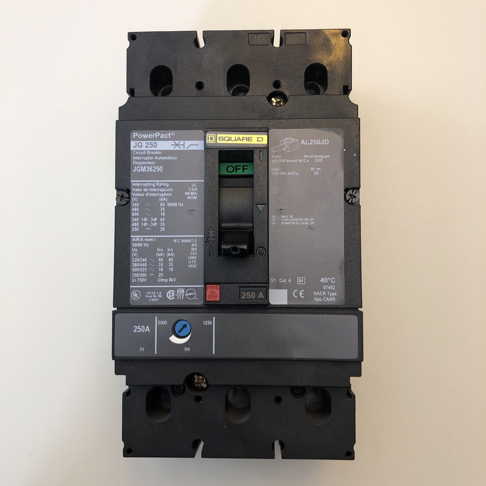 NEW Square D JGP JGM36250 3 Pole 250 Amp 600V Circuit Breaker Not in box