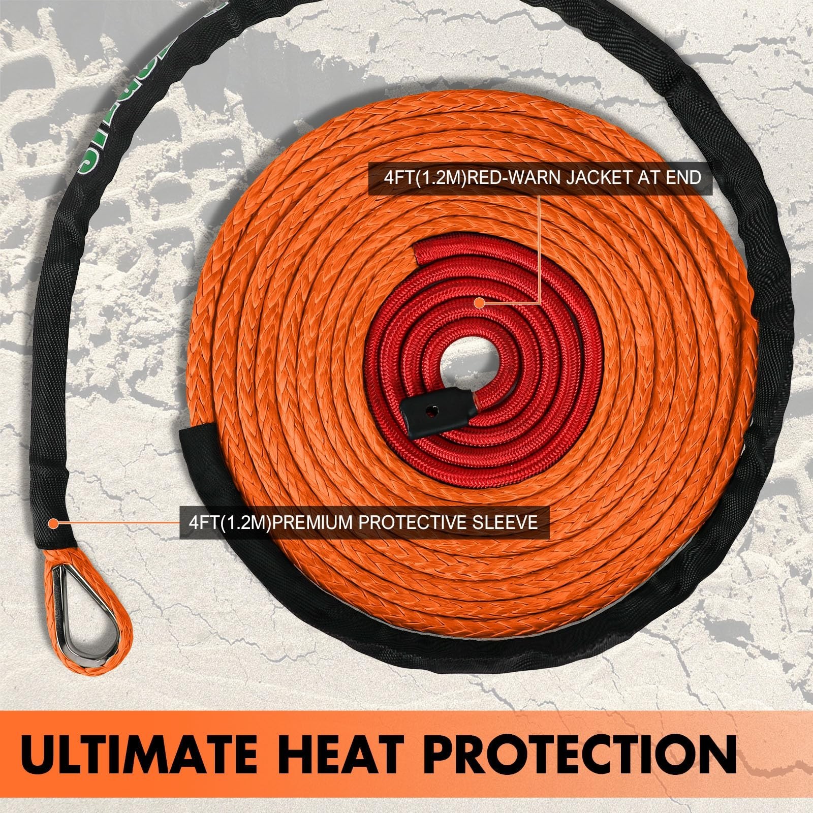 3/8″ x 60ft Synthetic Winch Rope 19,854lbs Dyneema Winch Cable Line with Hook…