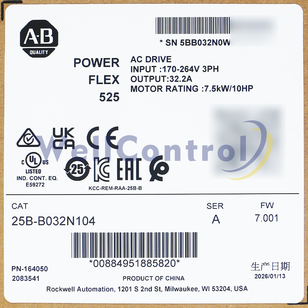 New Allen Bradley 25B-B032N104 PowerFlex 525 7.5kW (10Hp) AC Drive No Filter